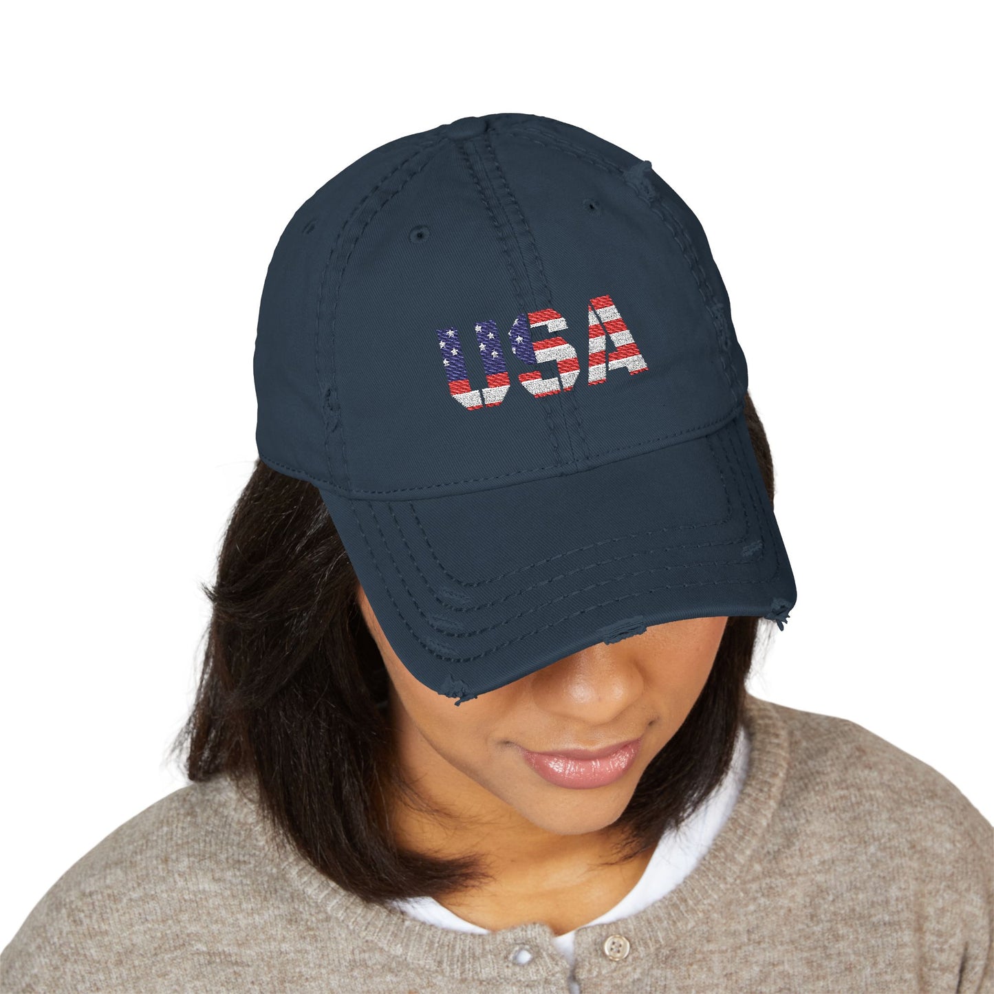 Embroidered Distressed Dad Hat, Vintage Style USA Casual Cap, Unisex Gift for Dad, USA Pride Hat for Holidays