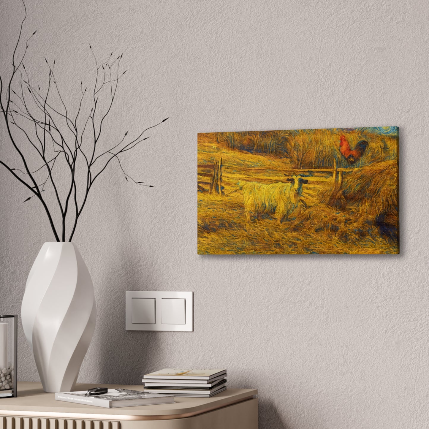 Farmhouse Canvas Wall Art - Rustic Animal Decor, Goat and Rooster Painting, Country Home, Farmhouse Style, Gift for Farmers