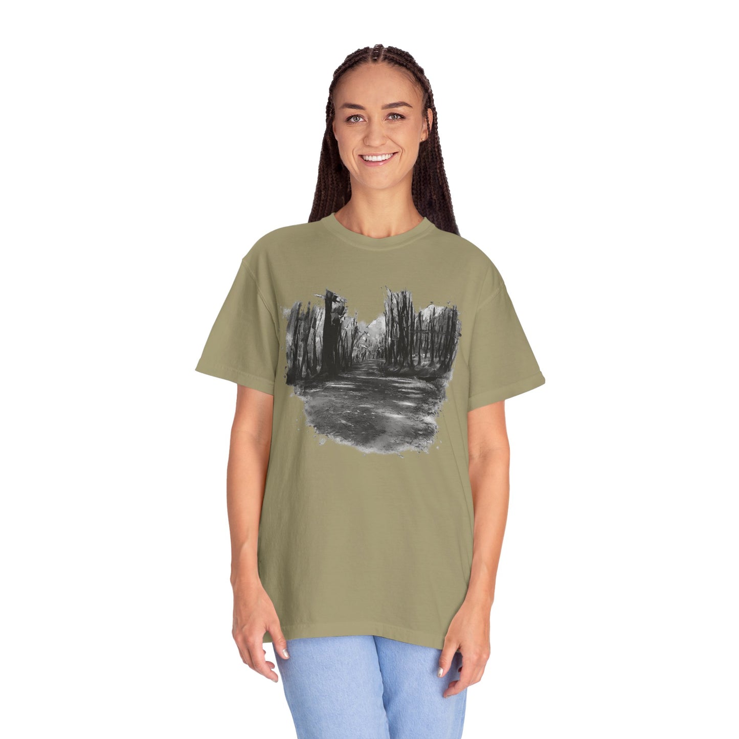 Artistic Forest Scene T-shirt | Nature Lover Gift, Outdoor Adventure Tee, Eco-Friendly Fashion, Vintage Inspired Clothing, Unisex Gift