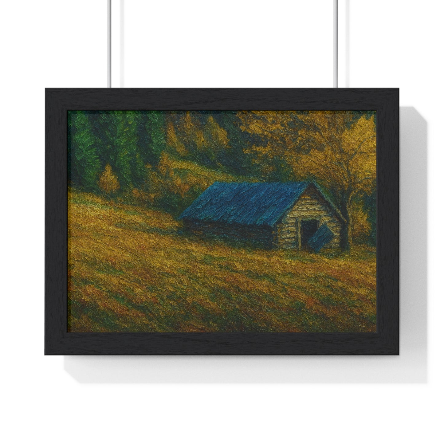 Rustic Cabin Framed Poster, Nature Wall Art, Cozy Home Decor, Gift for Farmhouse Lovers, Autumn Landscape Print