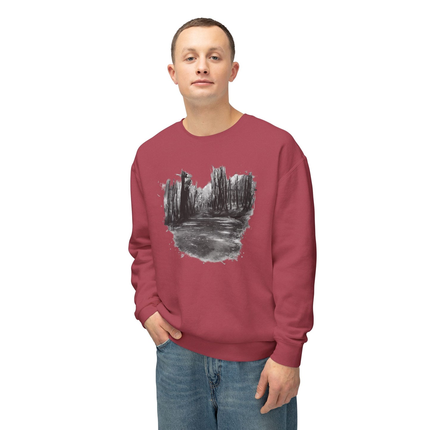 Scenic Minimalist Crewneck Sweatshirt - Cozy Art Tee for Nature Lovers, Gift for Her, Layering Essential, Perfect for Fall, Everyday Wear
