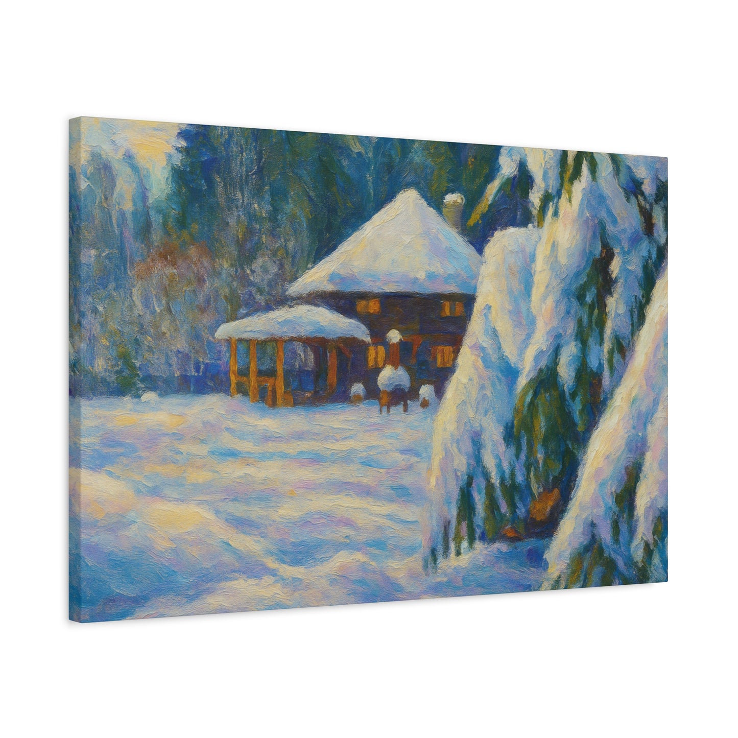 Winter Landscape Canvas Wall Art, Cozy Home Decor, Christmas Gift, Seasonal Artwork, Impressionist Style