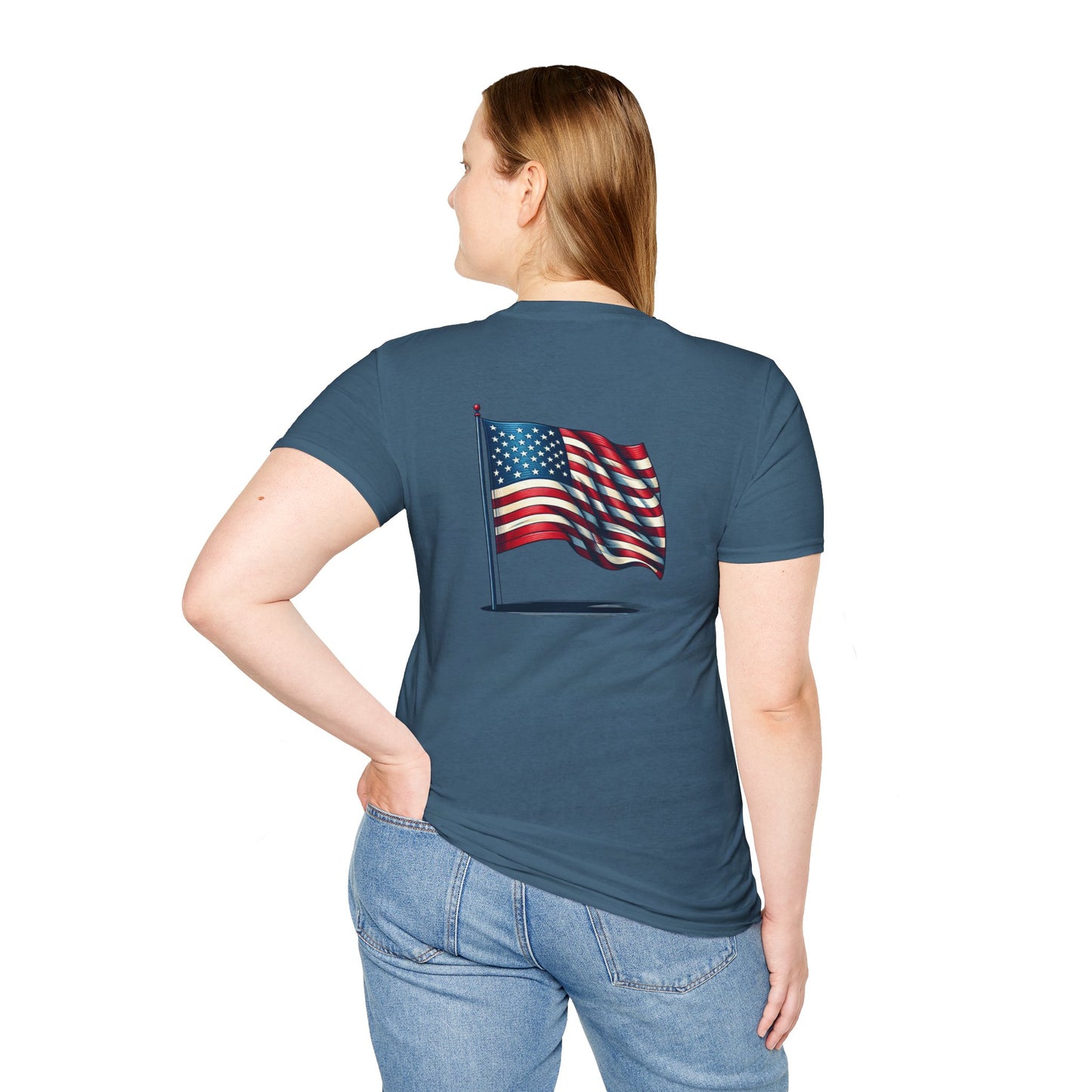 Patriotic Unisex Softstyle T-Shirt, American Flag Tee, USA Pride Shirt, Perfect for Independence Day, Casual Wear