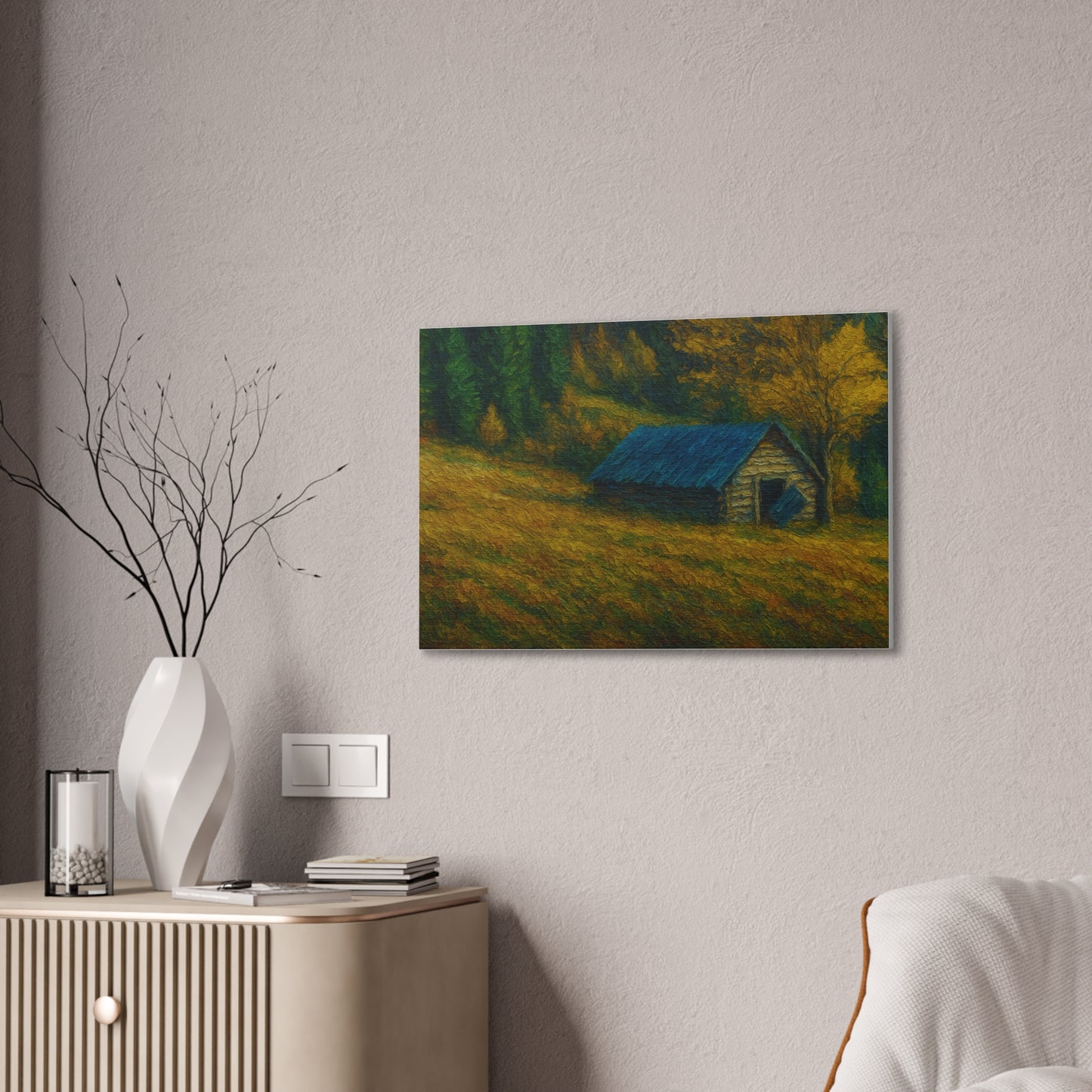 Rustic Canvas Wall Art, Nature Landscape Painting, Autumn Decor, Farmhouse Wall Art, Cozy Home Decoration