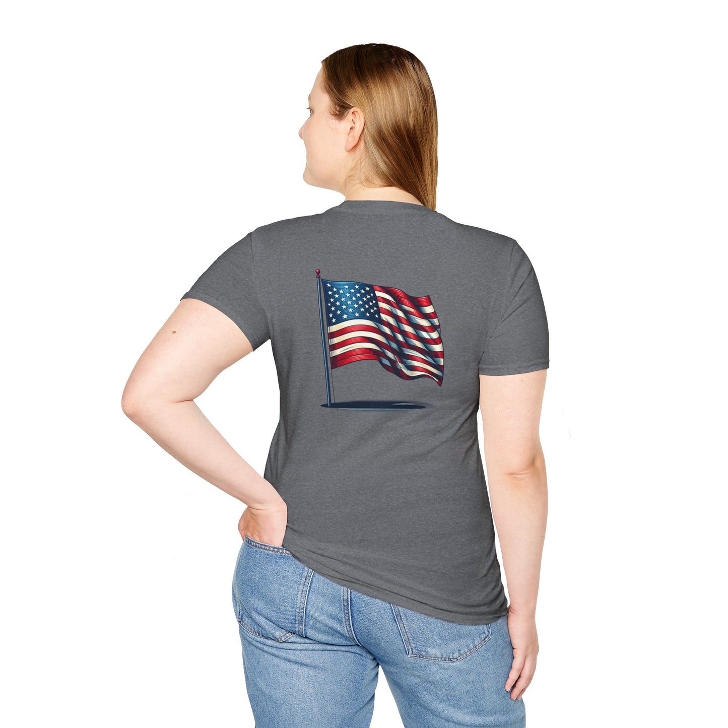 Patriotic Unisex Softstyle T-Shirt, American Flag Tee, USA Pride Shirt, Perfect for Independence Day, Casual Wear