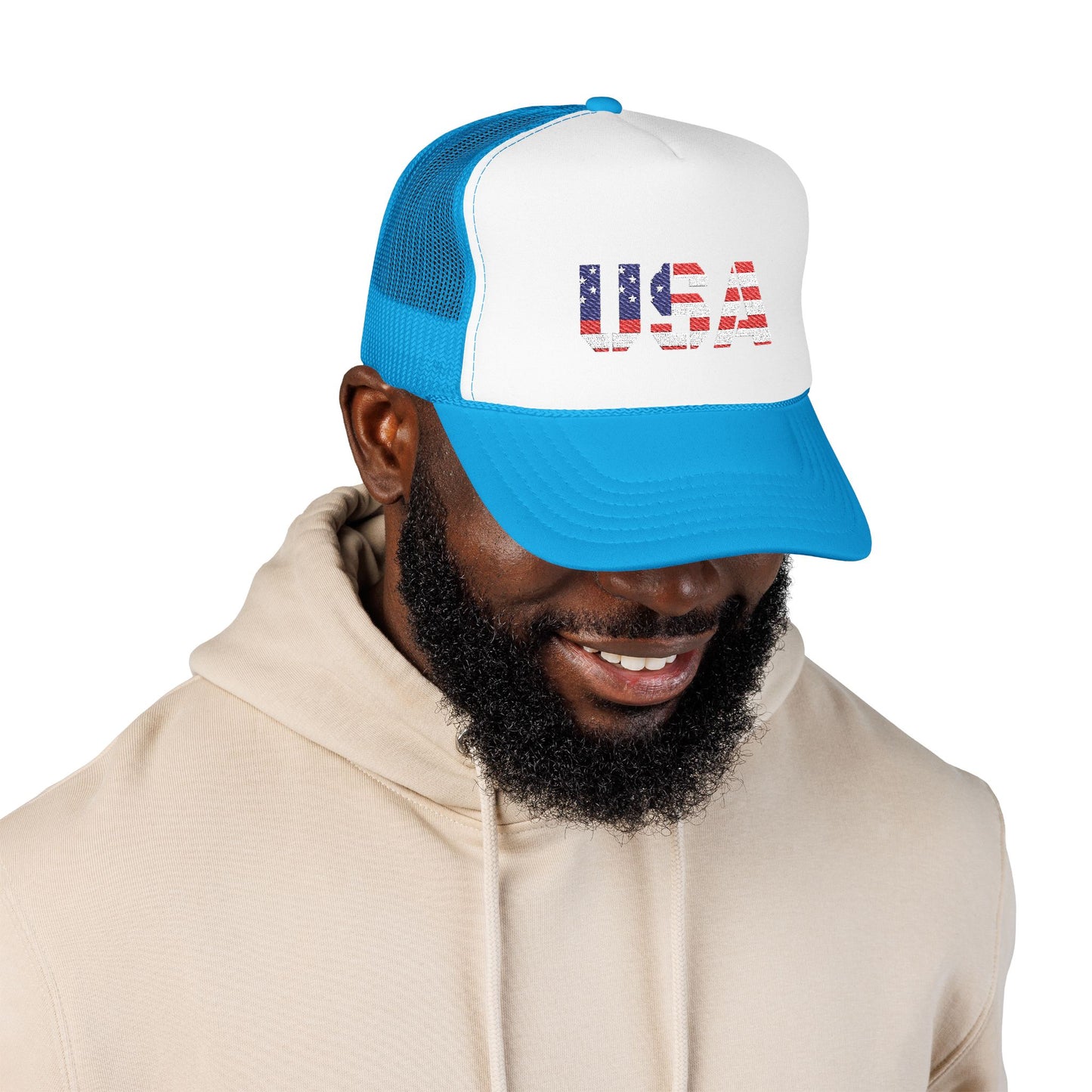 USA Flag Embroidered Foam Trucker Hat, Patriotic Cap, Red Mesh Hat, Summer Outdoor Gear, Festival Accessory, July 4th Gift
