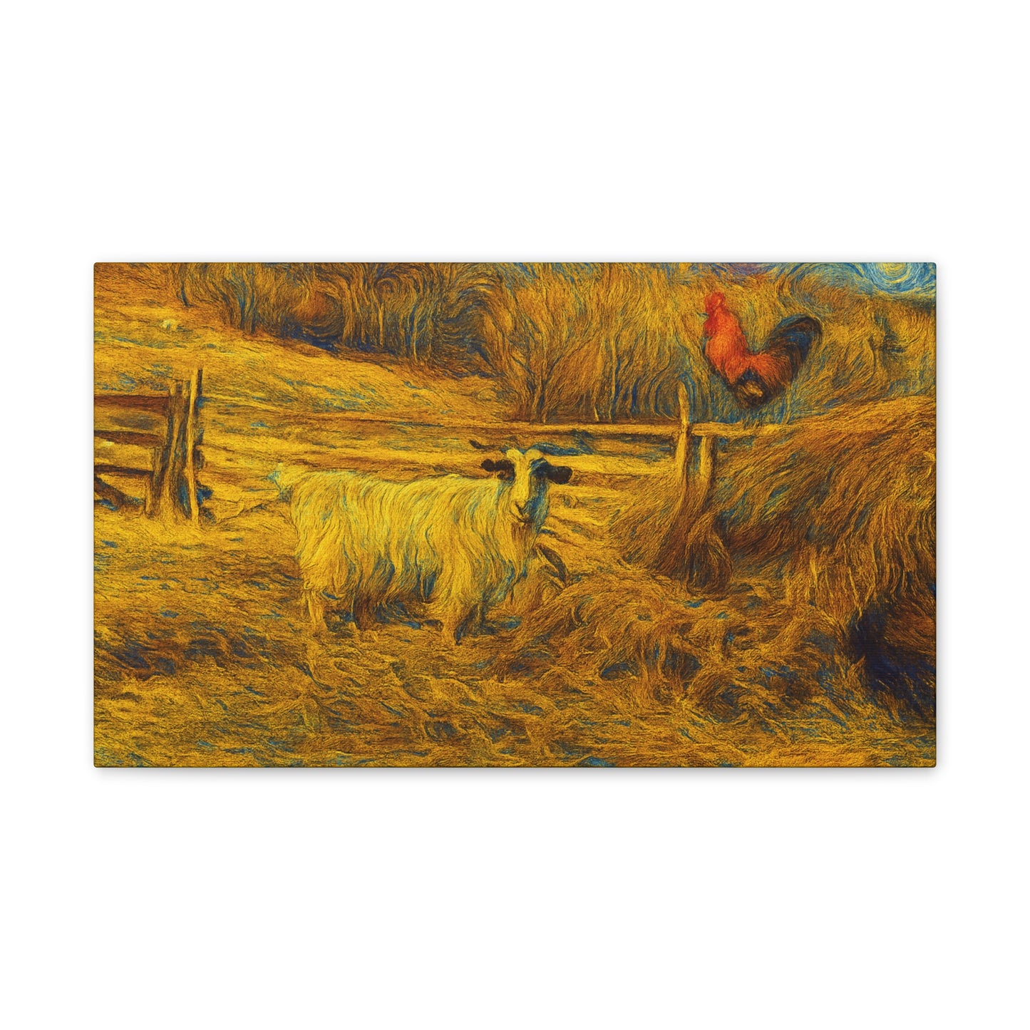 Farmhouse Canvas Wall Art - Rustic Animal Decor, Goat and Rooster Painting, Country Home, Farmhouse Style, Gift for Farmers
