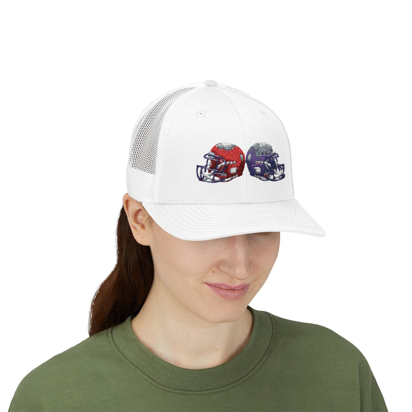 Sporty Snapback Trucker Cap with Football Helmets, Baseball Cap, Outdoor Activity Hat, Gift for Sports Fans, Team Spirit Wear