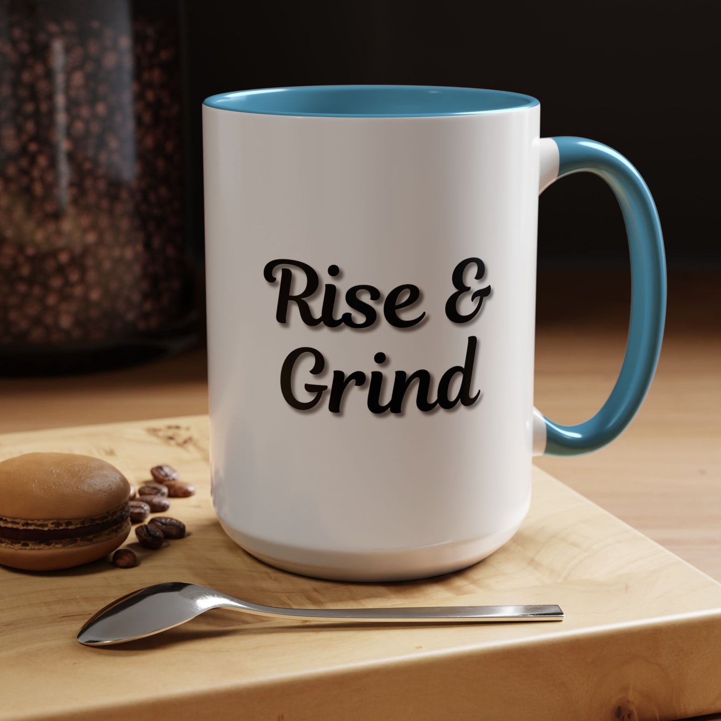 Rise & Grind Coffee Mug – Motivational Black Accent Mug for Daily Inspiration