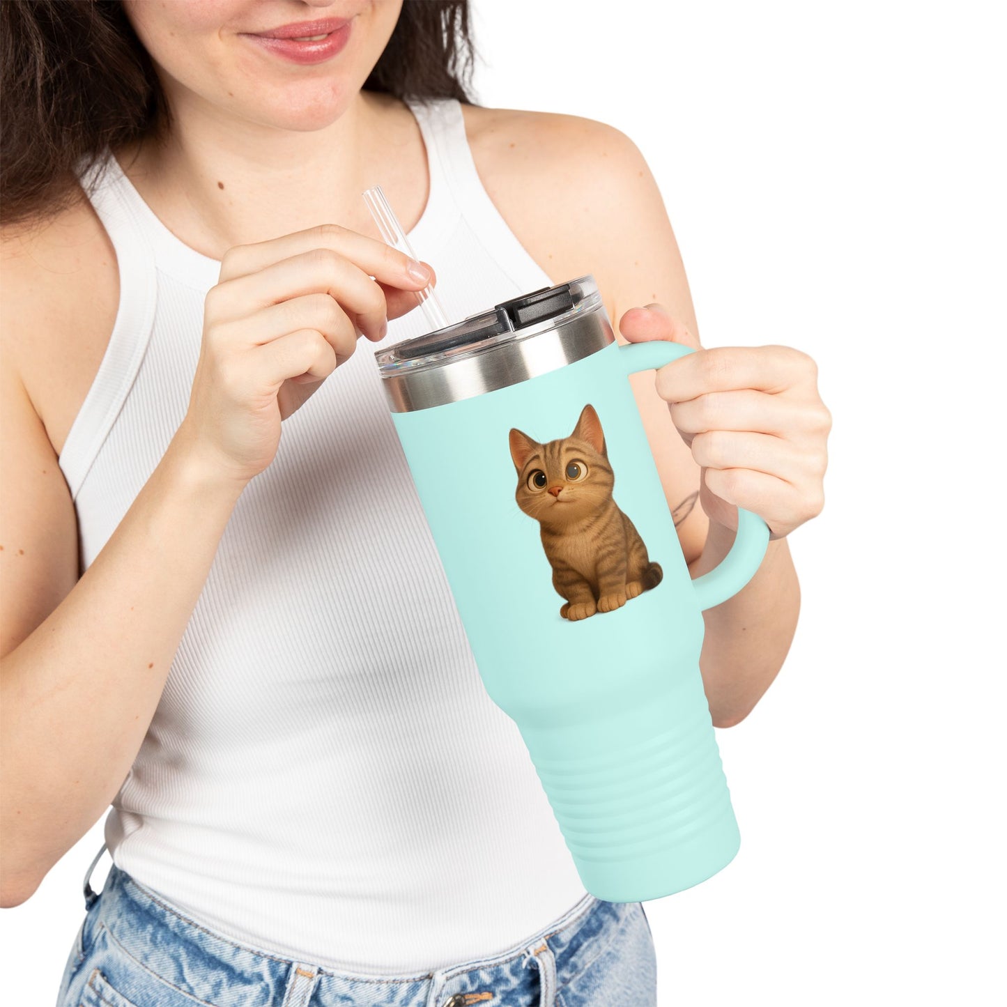 Cute Cat Insulated Travel Mug, Perfect for Pet Lovers, 40oz Coffee Cup, Travel Tumbler, Gift for Cat Lovers, Customizable Mug
