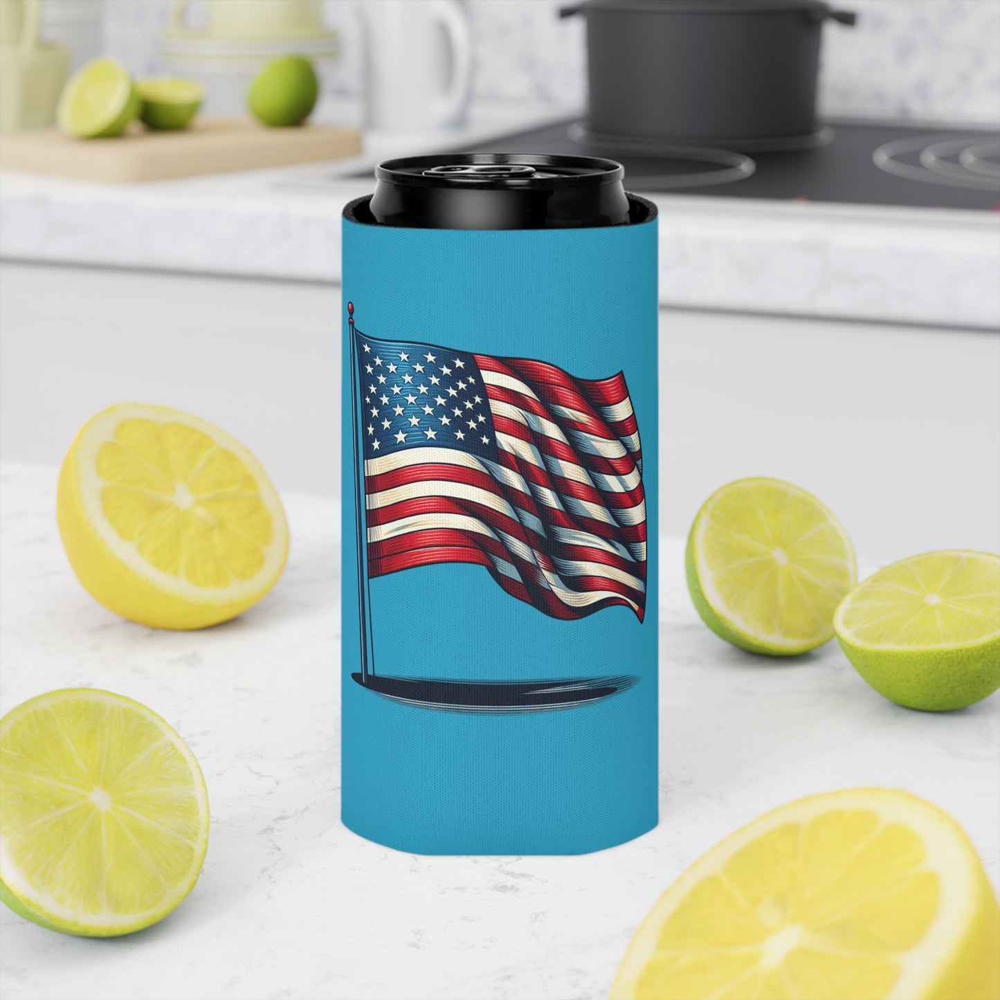Patriotic Can Cooler, Summer BBQ Accessory, Independence Day Drink Holder, Americana Coaster, USA Party Favor