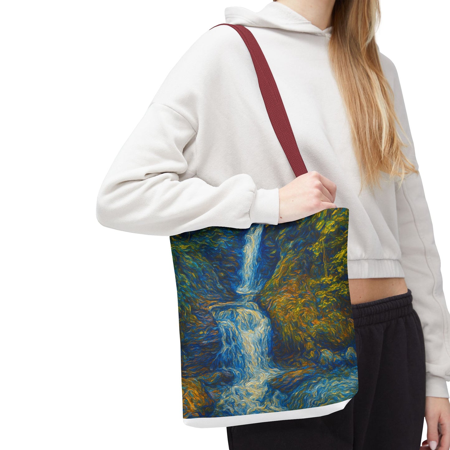 Nature-Inspired Tote Bag, Artistic Eco-Friendly Shopper, Waterfall Design, Reusable Market Bag, Gift for Nature Lovers