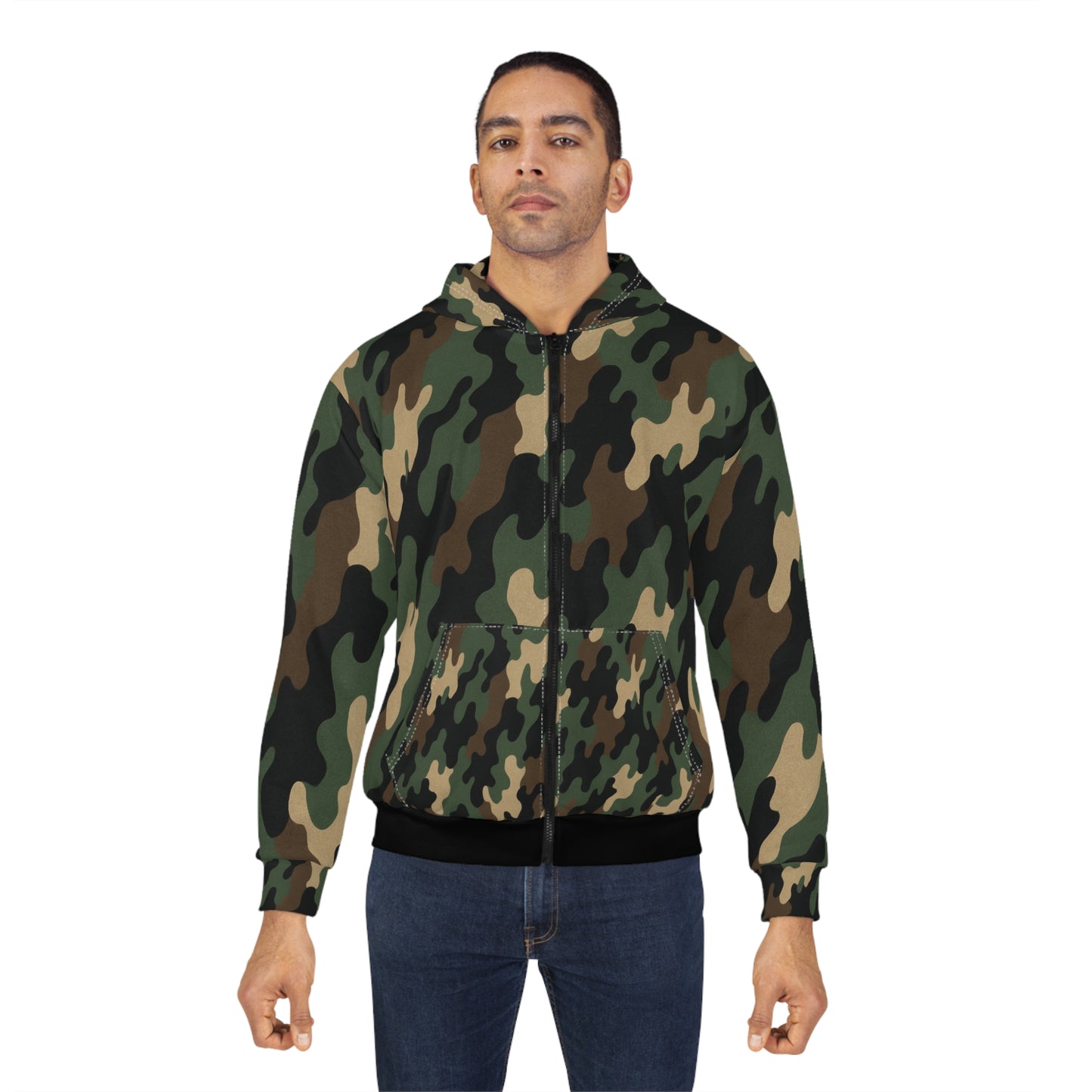 Camo Unisex Zip Hoodie, Cozy Military-Inspired Fashion, Urban Streetwear, Gift for Him or Her, Outdoor Adventures, Casual Wear