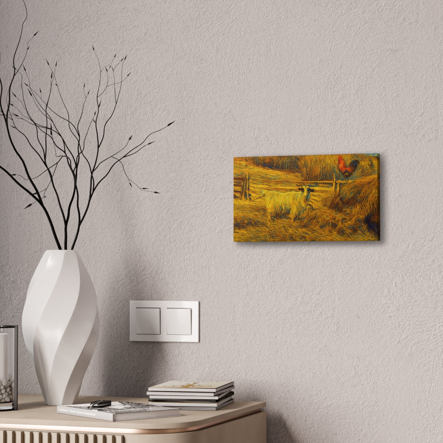 Farmhouse Canvas Wall Art - Rustic Animal Decor, Goat and Rooster Painting, Country Home, Farmhouse Style, Gift for Farmers