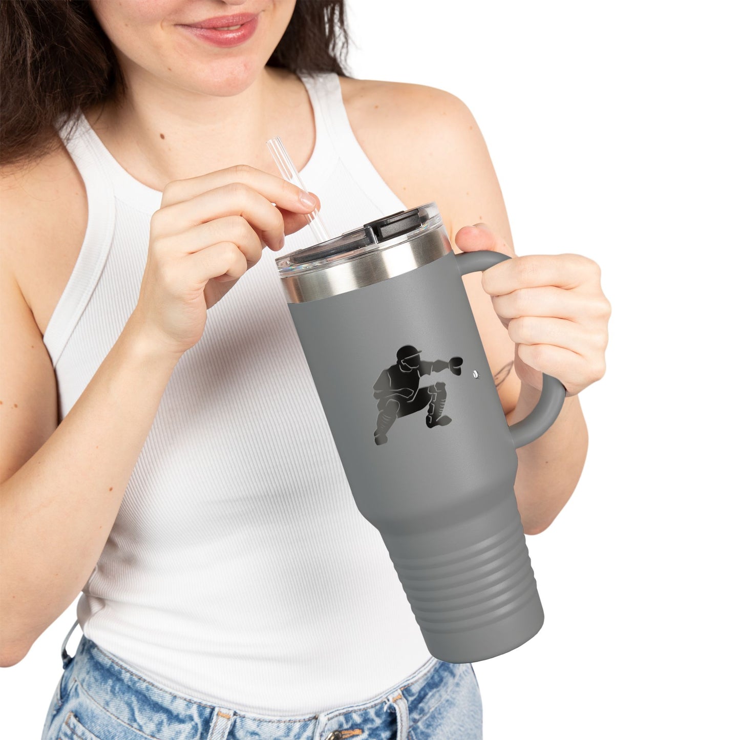 Insulated Travel Mug | Baseball Catcher Themed Travel Tumbler for Active Lifestyles, Coffee Mug, Road Trip Cup, Gym Hydration, Gift for Athletes