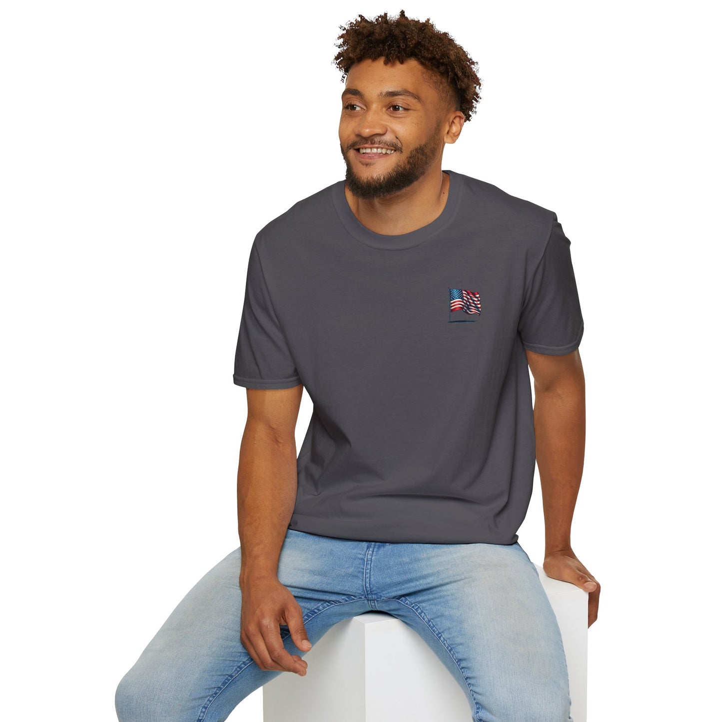 Patriotic Unisex Softstyle T-Shirt, American Flag Tee, USA Pride Shirt, Perfect for Independence Day, Casual Wear