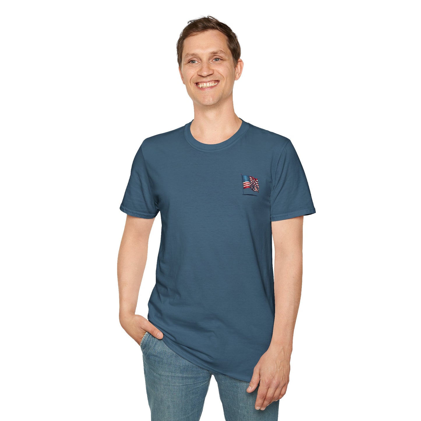 Patriotic Unisex Softstyle T-Shirt, American Flag Tee, USA Pride Shirt, Perfect for Independence Day, Casual Wear