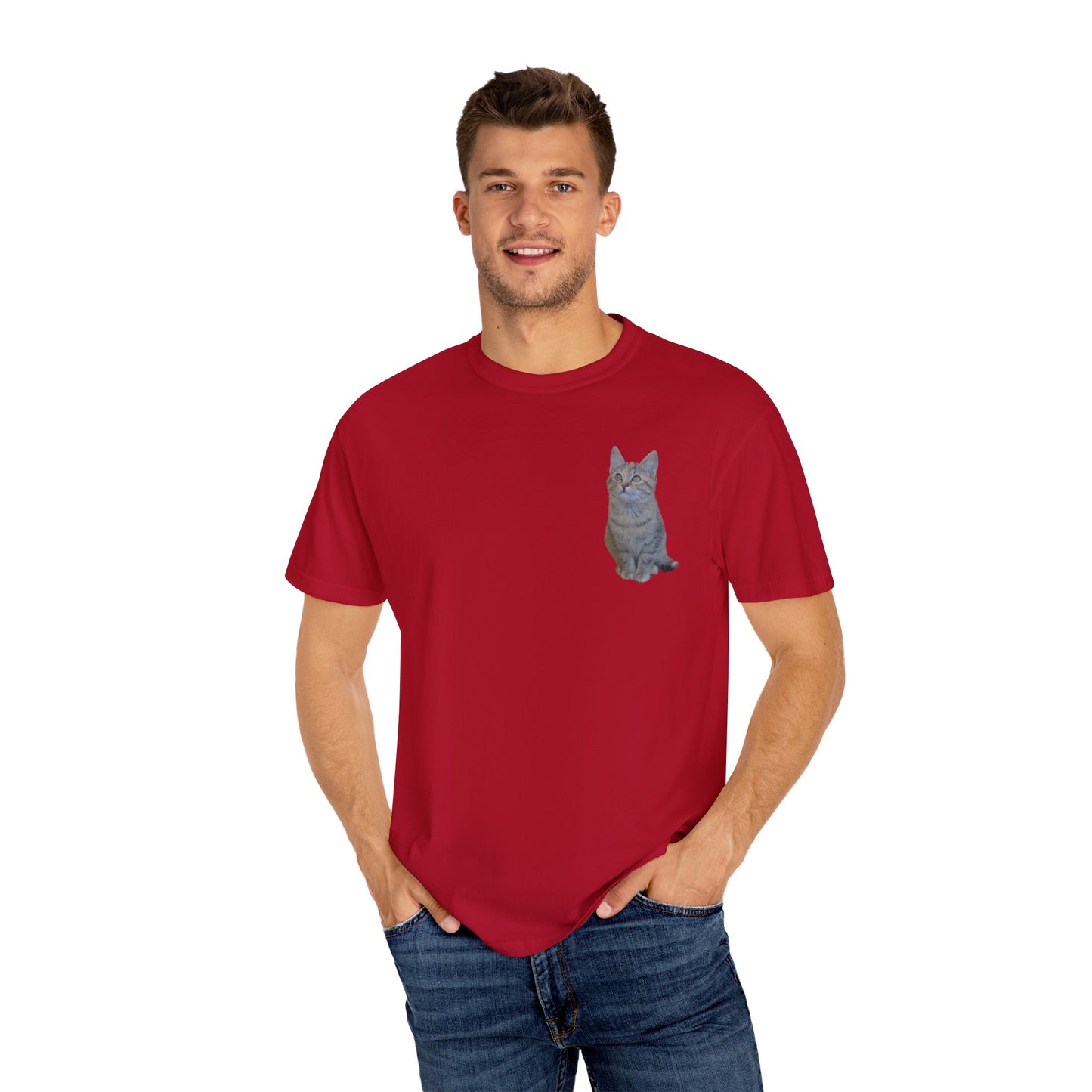 Whimsical Cat Pocket T-Shirt for Cat Lovers