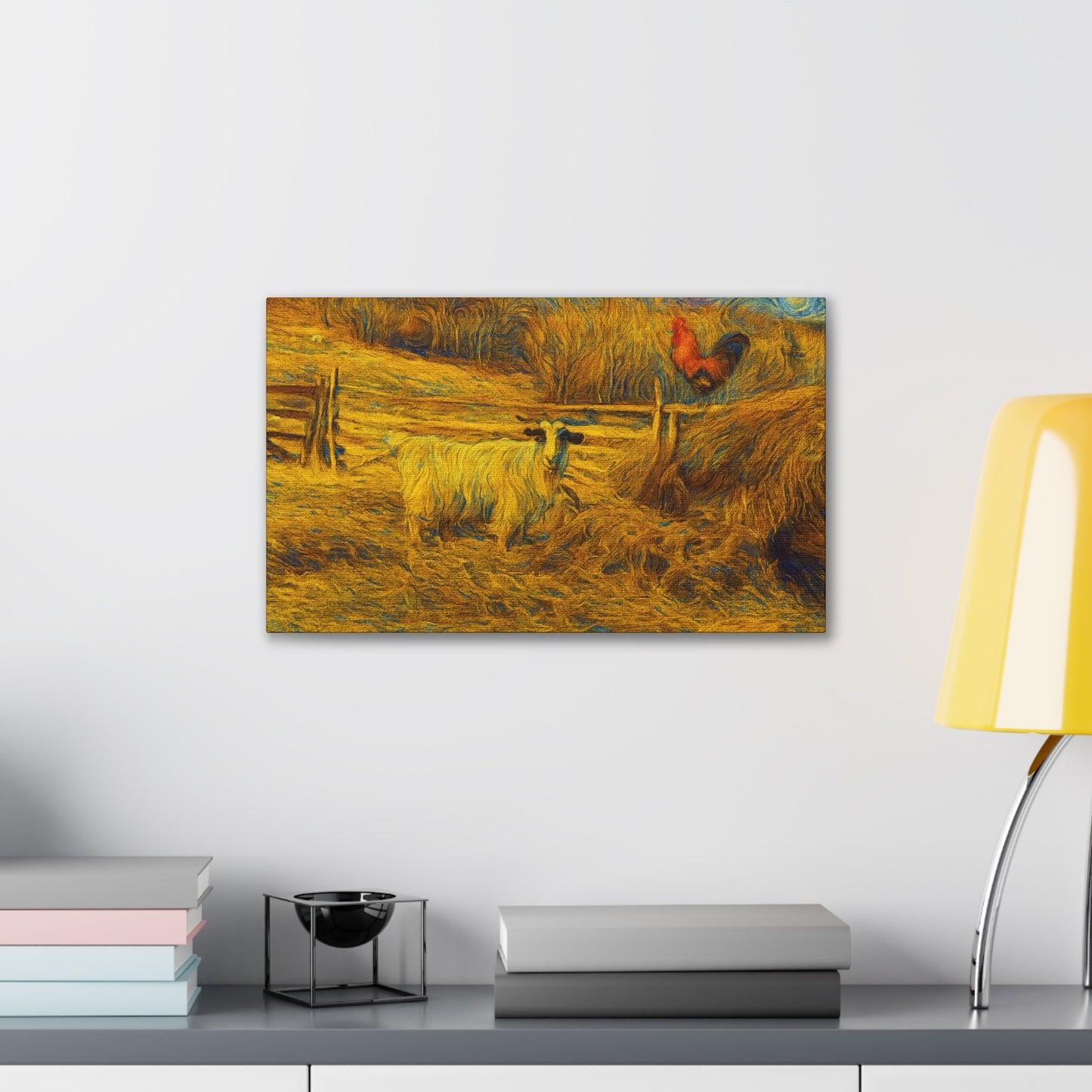 Farmhouse Canvas Wall Art - Rustic Animal Decor, Goat and Rooster Painting, Country Home, Farmhouse Style, Gift for Farmers