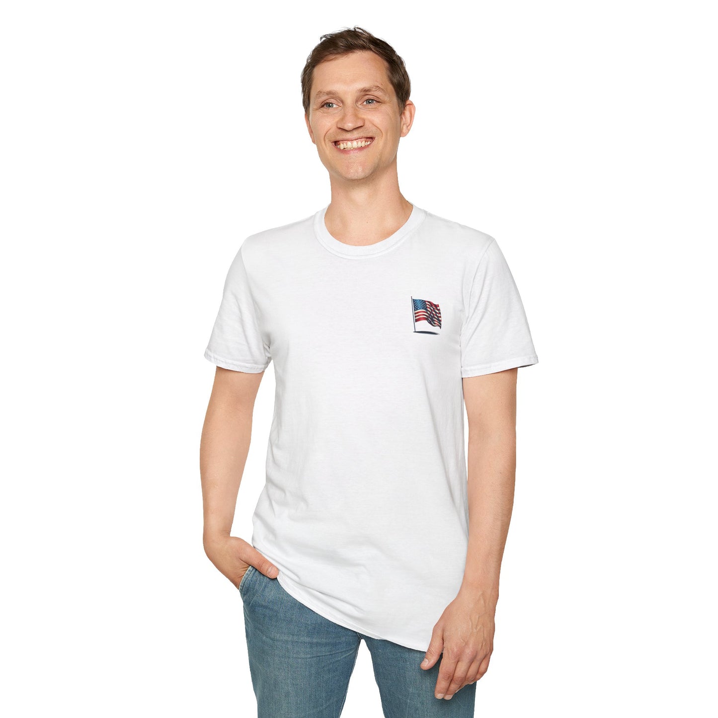 Patriotic Unisex Softstyle T-Shirt, American Flag Tee, USA Pride Shirt, Perfect for Independence Day, Casual Wear