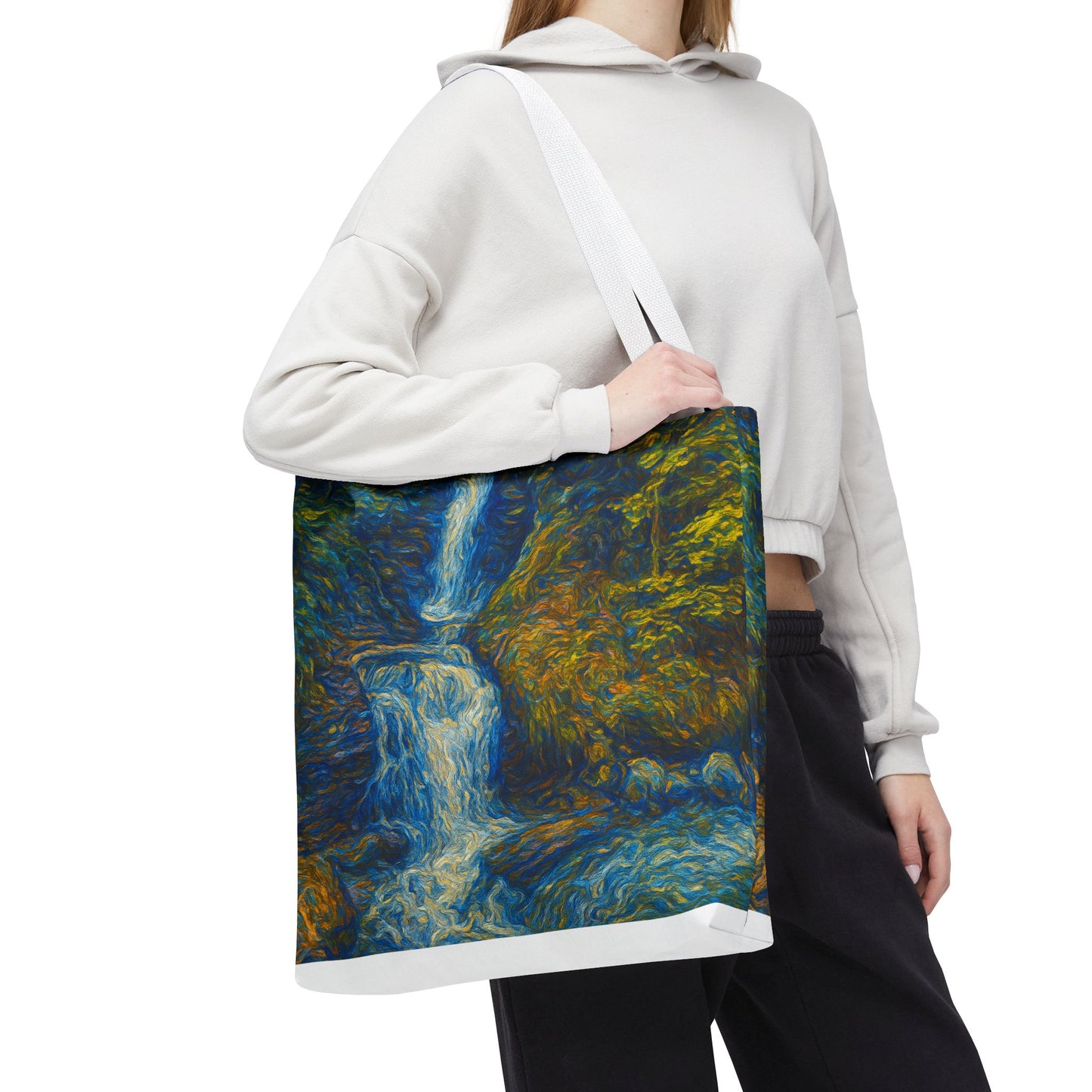 Nature-Inspired Tote Bag, Artistic Eco-Friendly Shopper, Waterfall Design, Reusable Market Bag, Gift for Nature Lovers