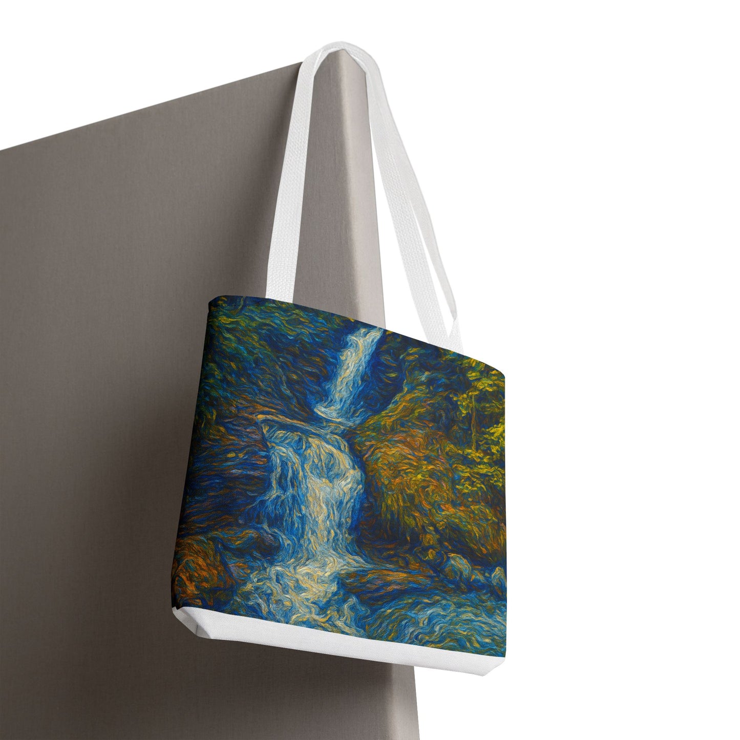 Nature-Inspired Tote Bag, Artistic Eco-Friendly Shopper, Waterfall Design, Reusable Market Bag, Gift for Nature Lovers