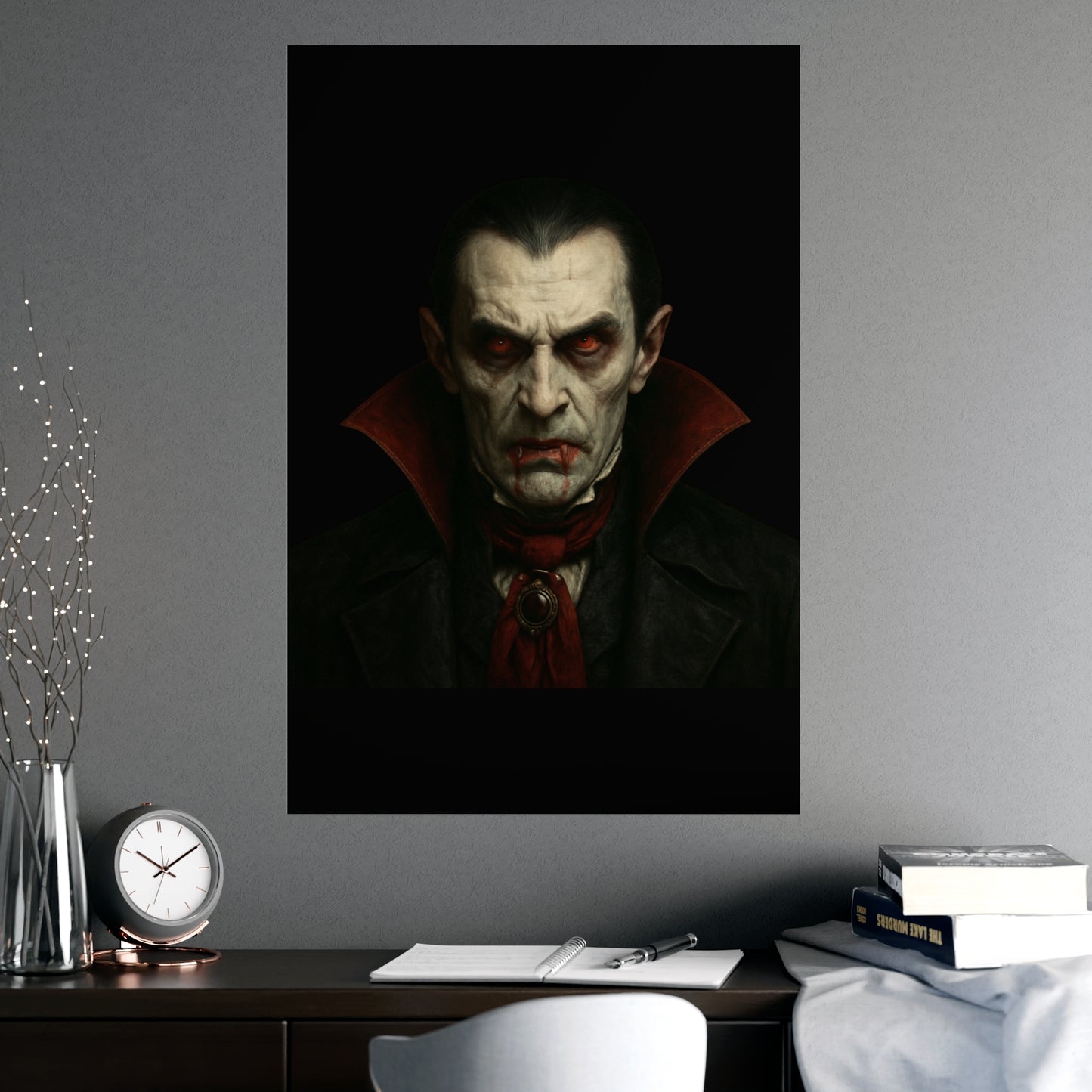 Gothic Vampire Art Poster, Spooky Wall Decor, Horror Room Accent, Perfect for Halloween, Gothic Decor, Home Office Artwork