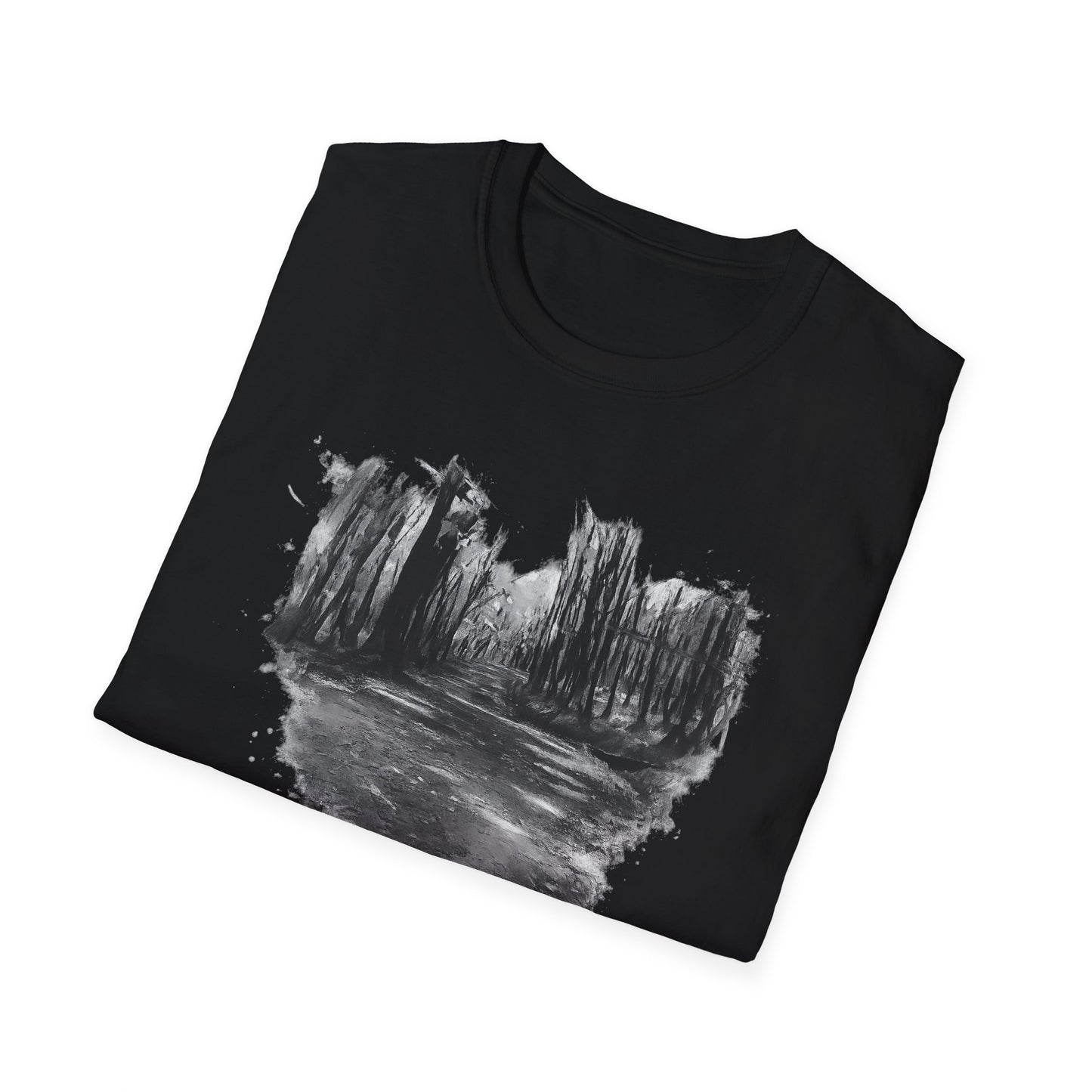 Unisex Softstyle T-Shirt with Abstract Landscape Art, Casual Wear, Gift for Art Lovers, Everyday Fashion, Nature Inspired Tee