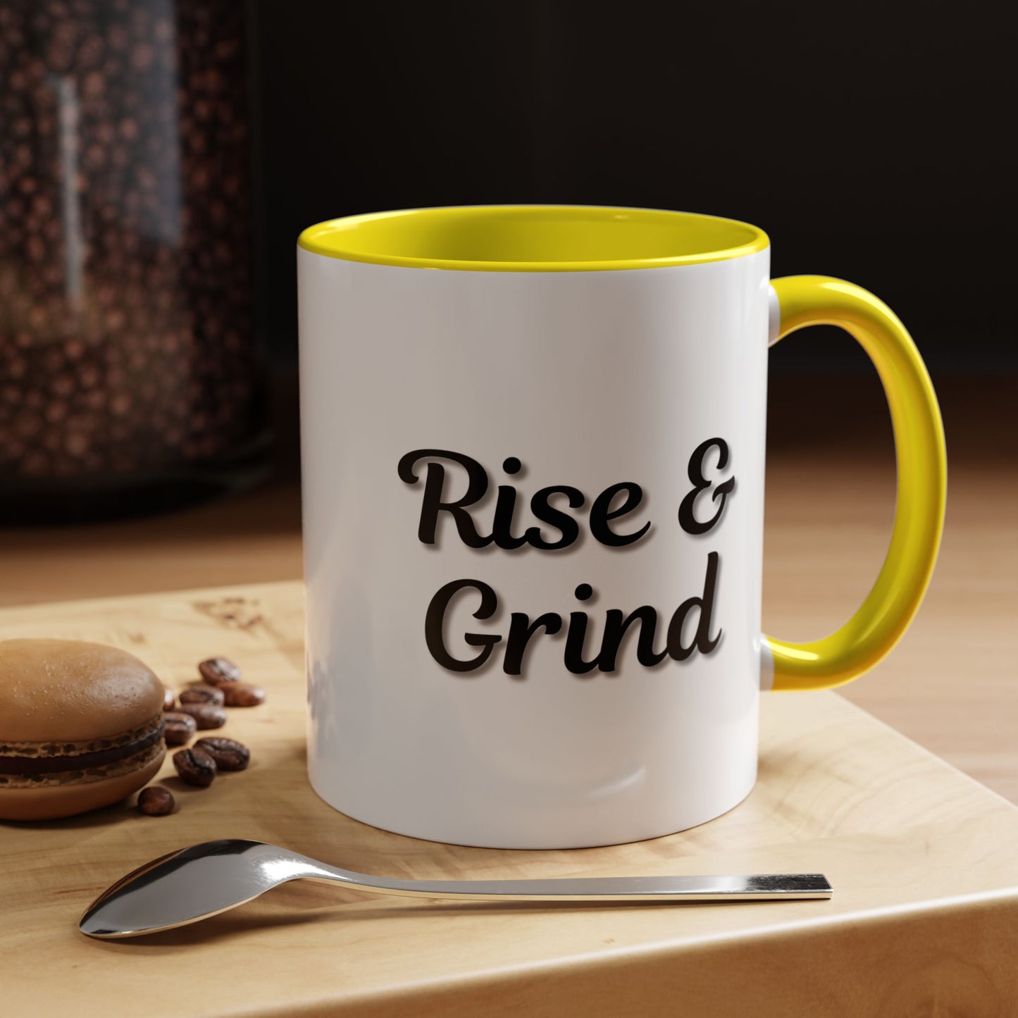 Rise & Grind Coffee Mug – Motivational Black Accent Mug for Daily Inspiration