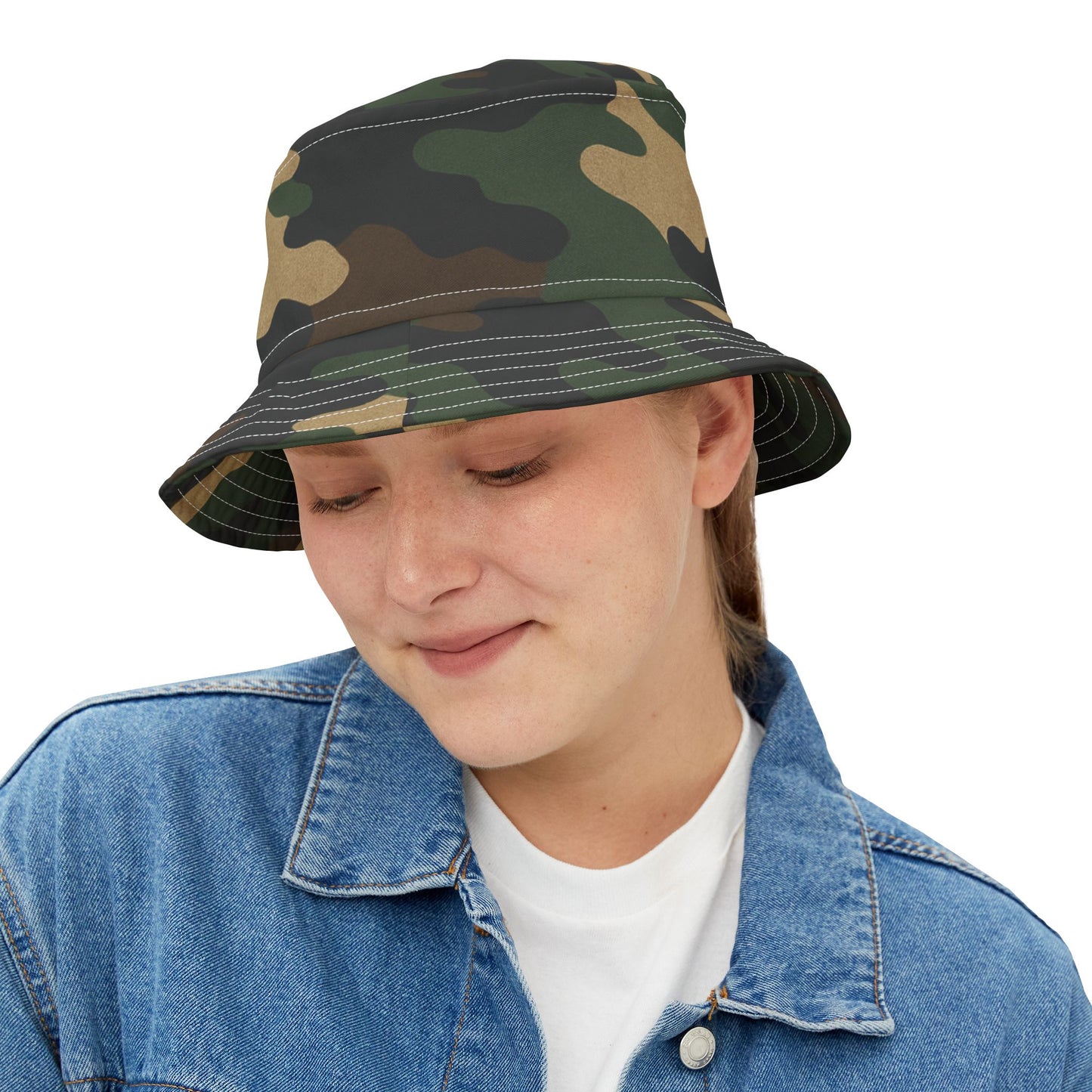 Camouflage Bucket Hat - Trendy AOP Headwear, Summer Fashion Accessory, Outdoor Adventure Cap, Unique Gift for Him/Her, Stylish Festival Hat