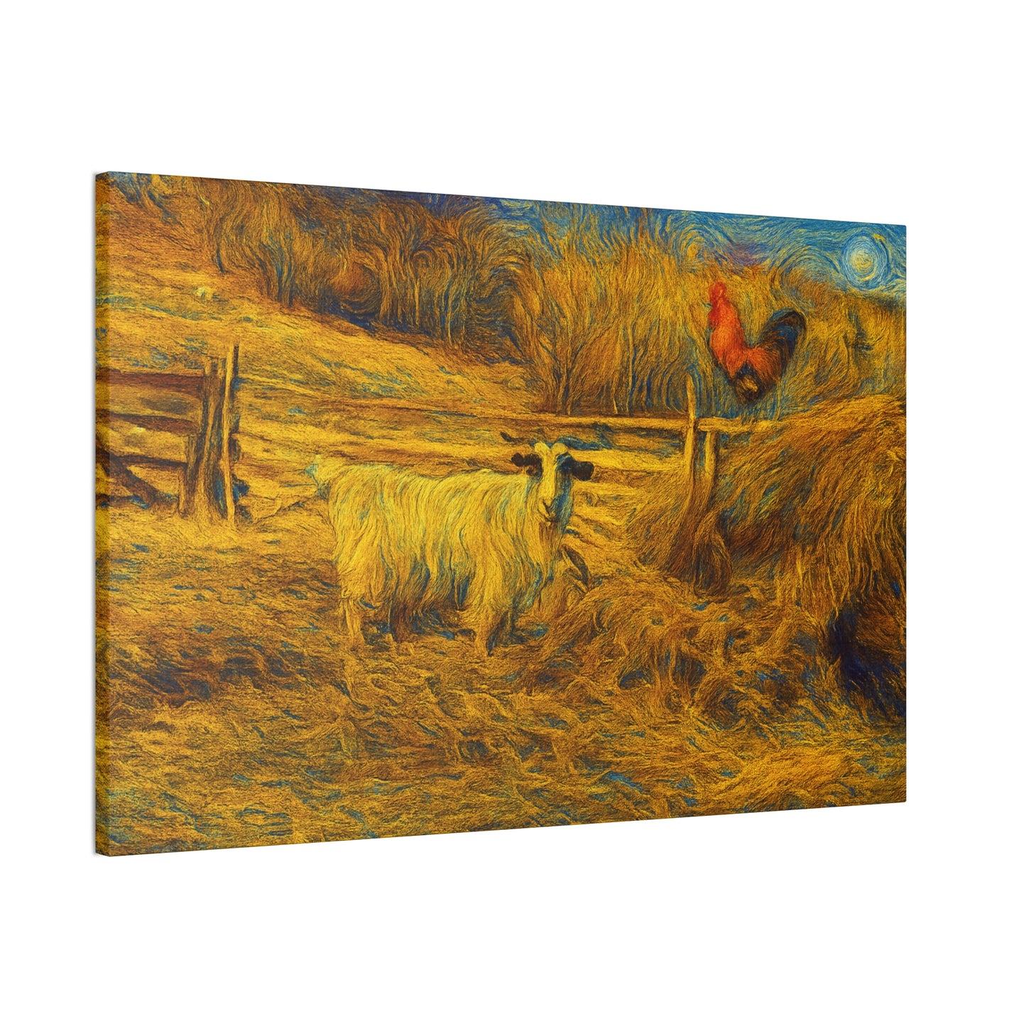 Farmhouse Canvas Wall Art - Rustic Animal Decor, Goat and Rooster Painting, Country Home, Farmhouse Style, Gift for Farmers