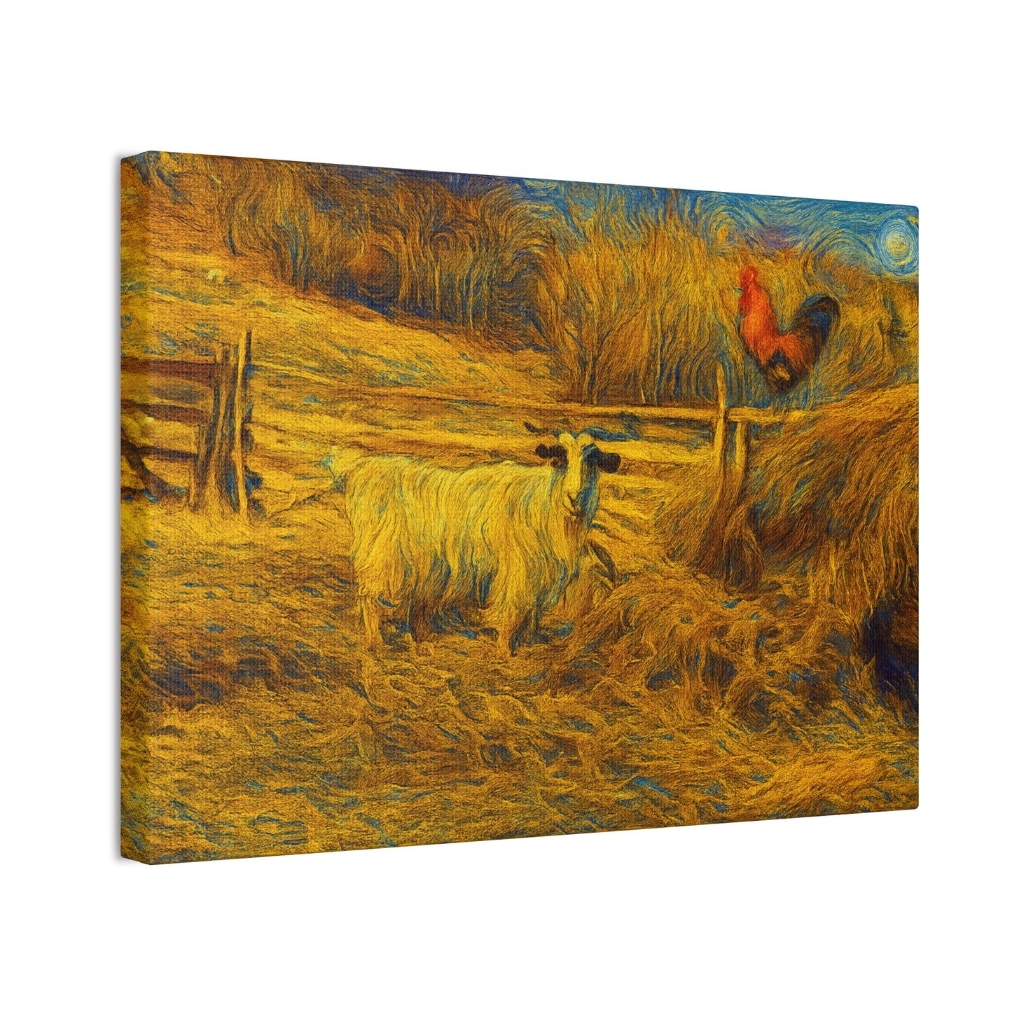 Farmhouse Canvas Wall Art - Rustic Animal Decor, Goat and Rooster Painting, Country Home, Farmhouse Style, Gift for Farmers