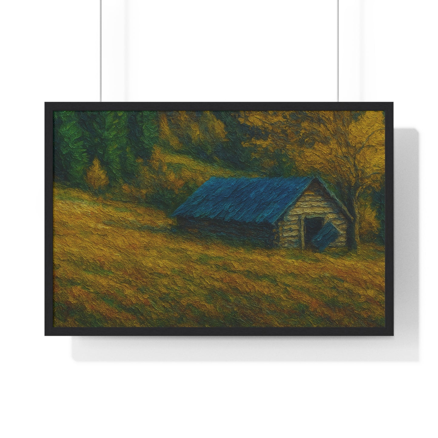 Rustic Cabin Framed Poster, Nature Wall Art, Cozy Home Decor, Gift for Farmhouse Lovers, Autumn Landscape Print