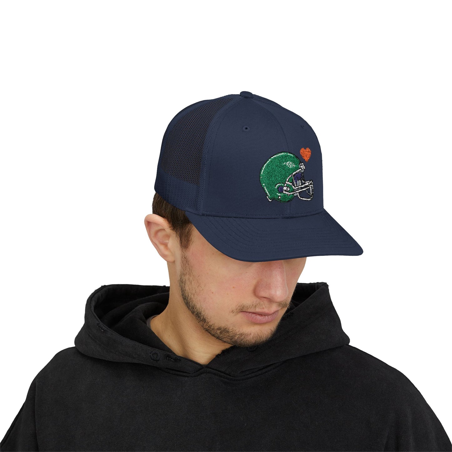 Snapback Trucker Cap with Football Heart Design - Perfect for Sports Fans, Gifts for Gamers, Casual Outings, Tailgating, and Team Spirit