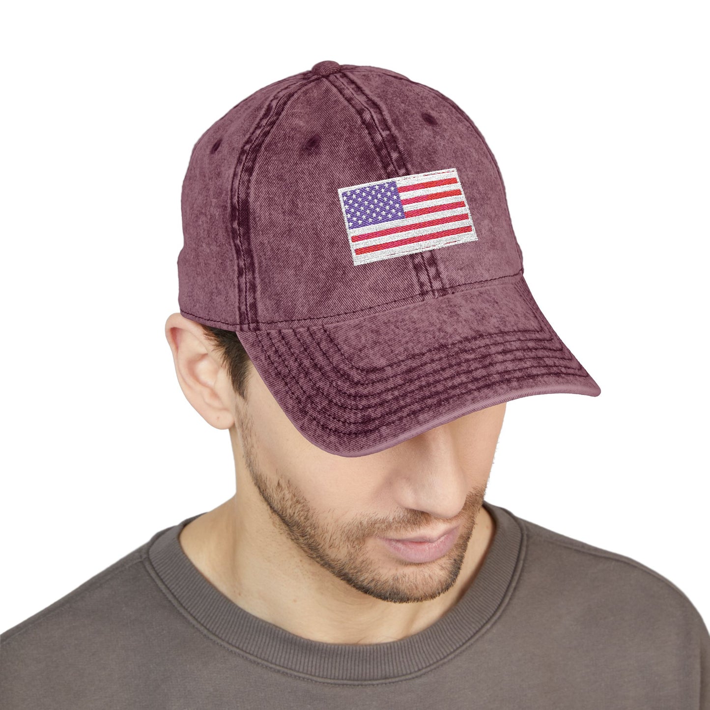 Embroidered Vintage Cap with USA Flag Design