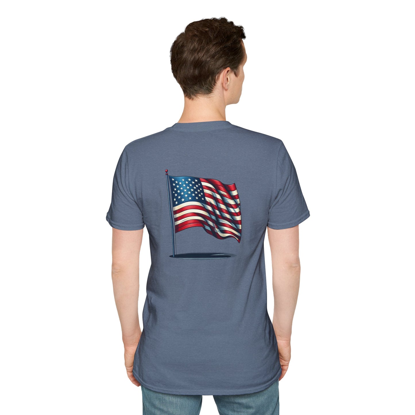 Patriotic Unisex Softstyle T-Shirt, American Flag Tee, USA Pride Shirt, Perfect for Independence Day, Casual Wear