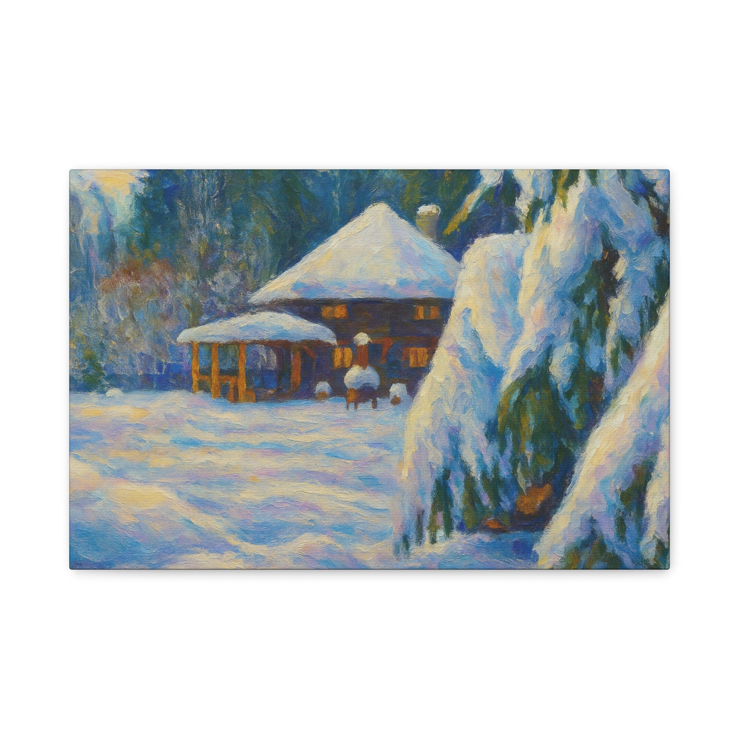 Winter Landscape Canvas Wall Art, Cozy Home Decor, Christmas Gift, Seasonal Artwork, Impressionist Style