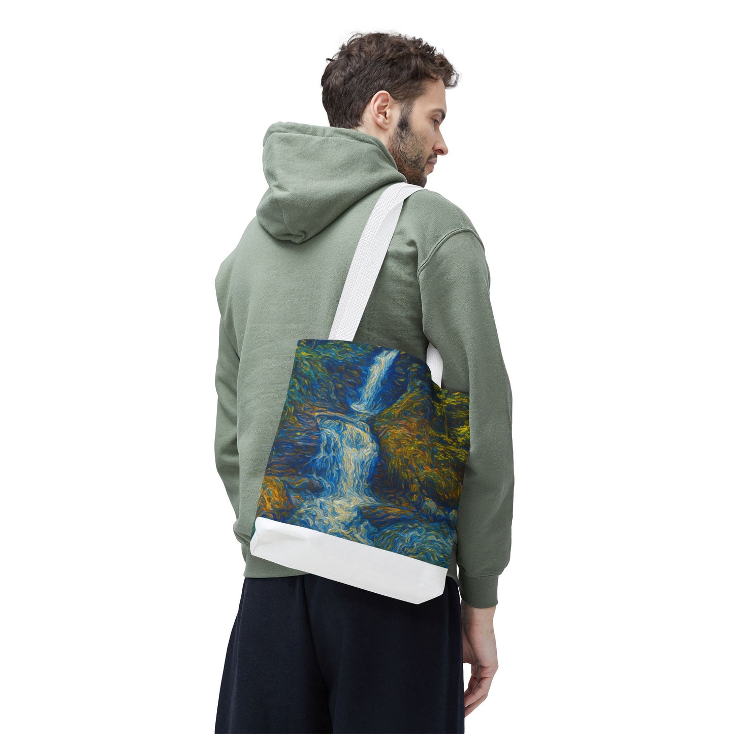 Nature-Inspired Tote Bag, Artistic Eco-Friendly Shopper, Waterfall Design, Reusable Market Bag, Gift for Nature Lovers