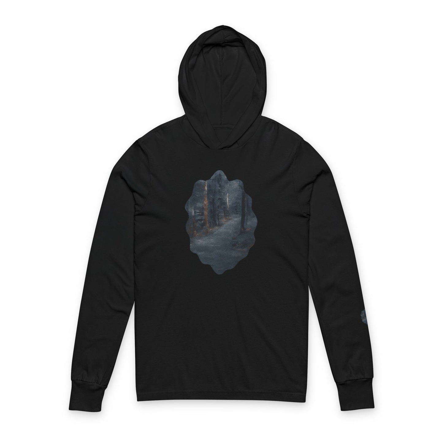 Unisex Hooded Long Sleeve Tee with Dreamy Forest Design | Cozy Casual Wear, Perfect for Camping, Hiking, Gift for Nature Lovers