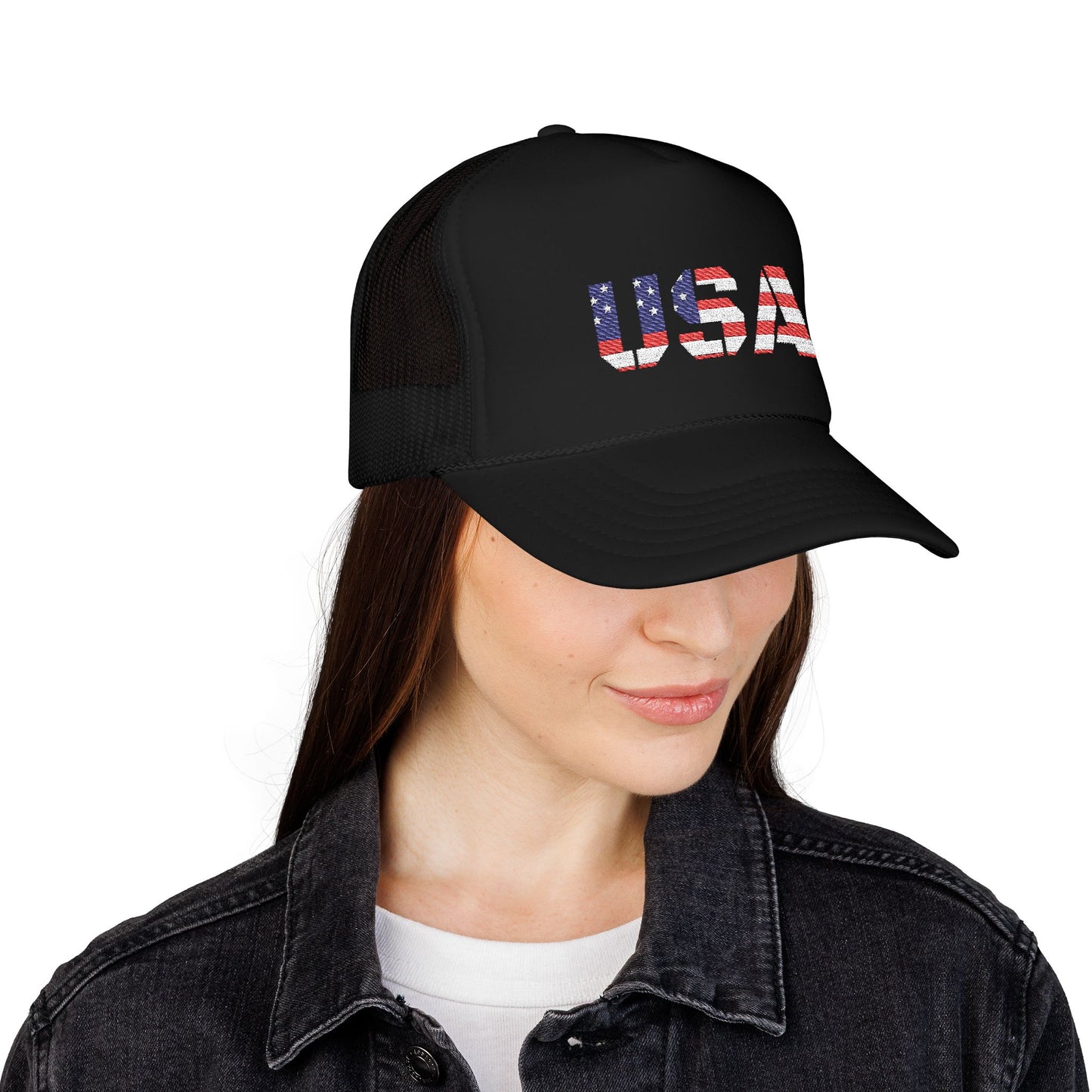 USA Flag Embroidered Foam Trucker Hat, Patriotic Cap, Red Mesh Hat, Summer Outdoor Gear, Festival Accessory, July 4th Gift
