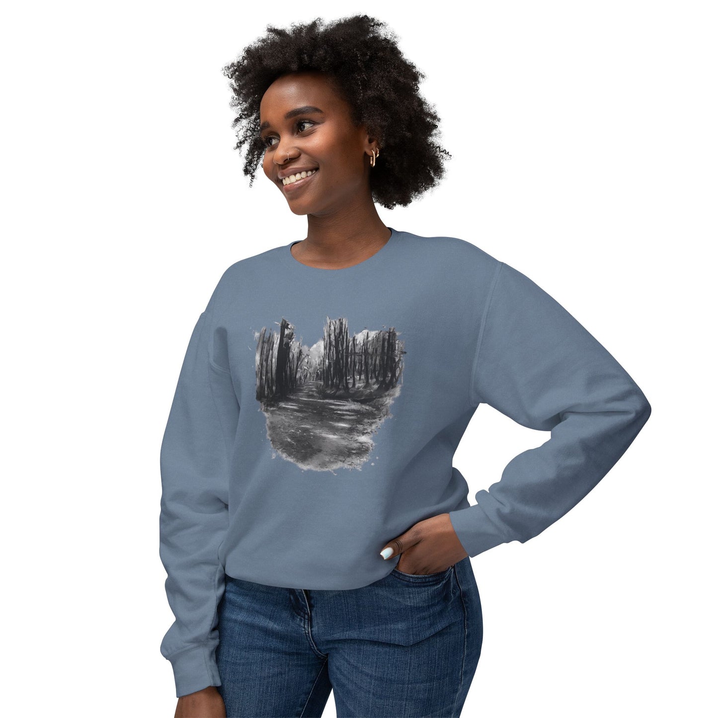Scenic Minimalist Crewneck Sweatshirt - Cozy Art Tee for Nature Lovers, Gift for Her, Layering Essential, Perfect for Fall, Everyday Wear
