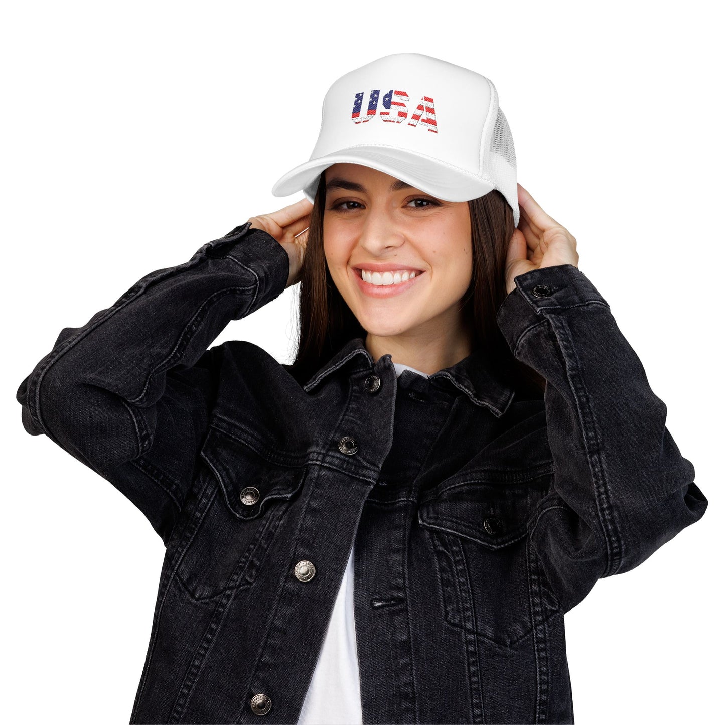 USA Flag Embroidered Foam Trucker Hat, Patriotic Cap, Red Mesh Hat, Summer Outdoor Gear, Festival Accessory, July 4th Gift