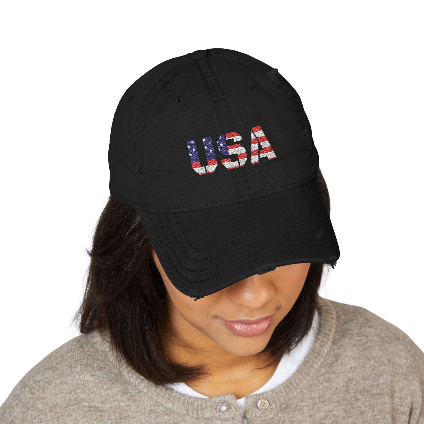 Embroidered Distressed Dad Hat, Vintage Style USA Casual Cap, Unisex Gift for Dad, USA Pride Hat for Holidays