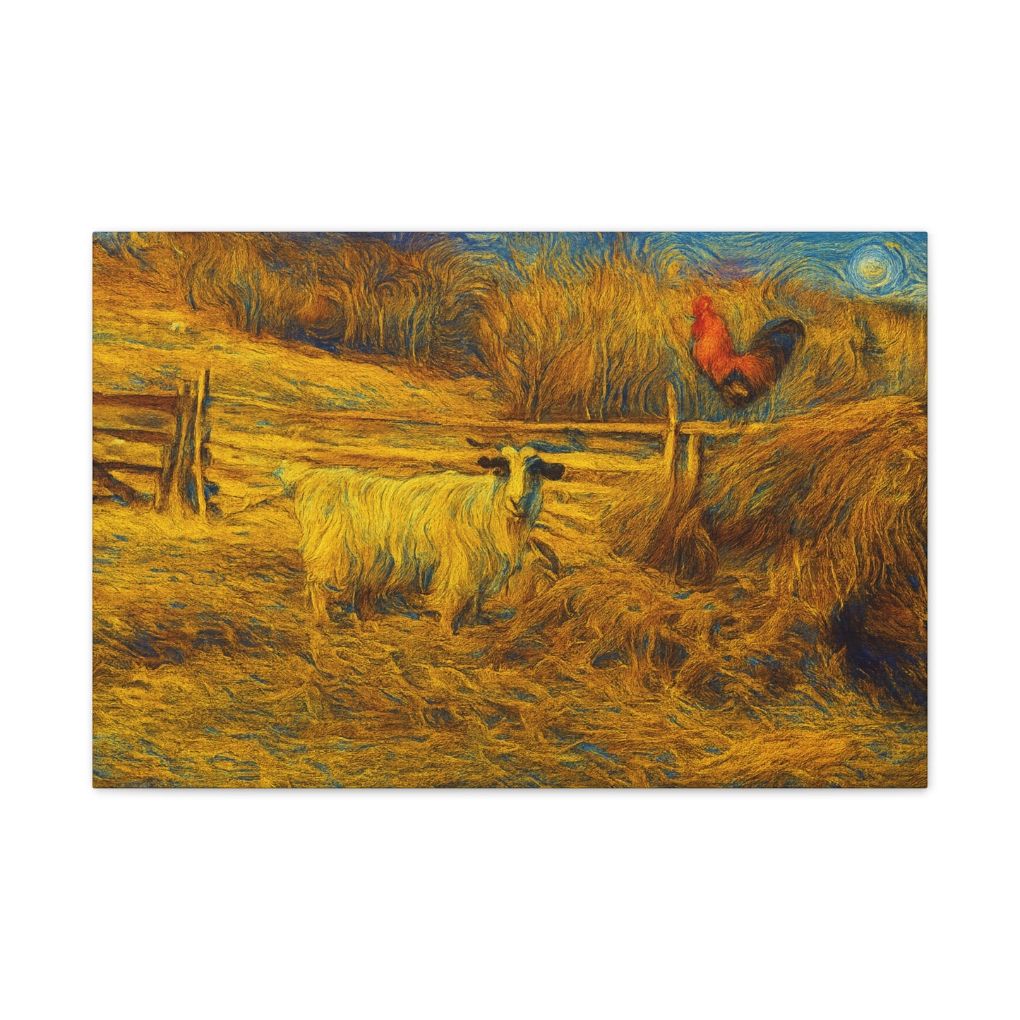 Farmhouse Canvas Wall Art - Rustic Animal Decor, Goat and Rooster Painting, Country Home, Farmhouse Style, Gift for Farmers