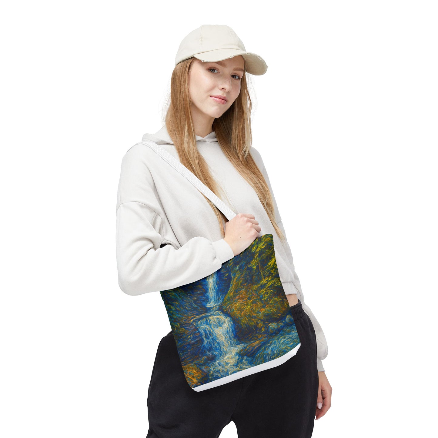 Nature-Inspired Tote Bag, Artistic Eco-Friendly Shopper, Waterfall Design, Reusable Market Bag, Gift for Nature Lovers