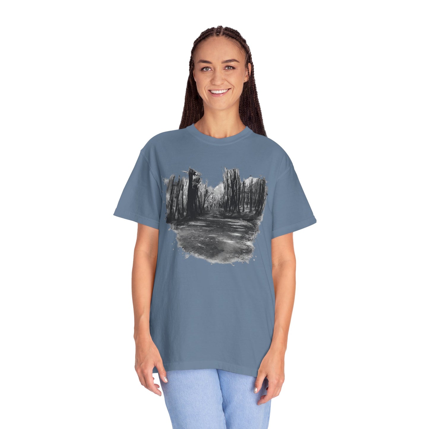 Artistic Forest Scene T-shirt | Nature Lover Gift, Outdoor Adventure Tee, Eco-Friendly Fashion, Vintage Inspired Clothing, Unisex Gift