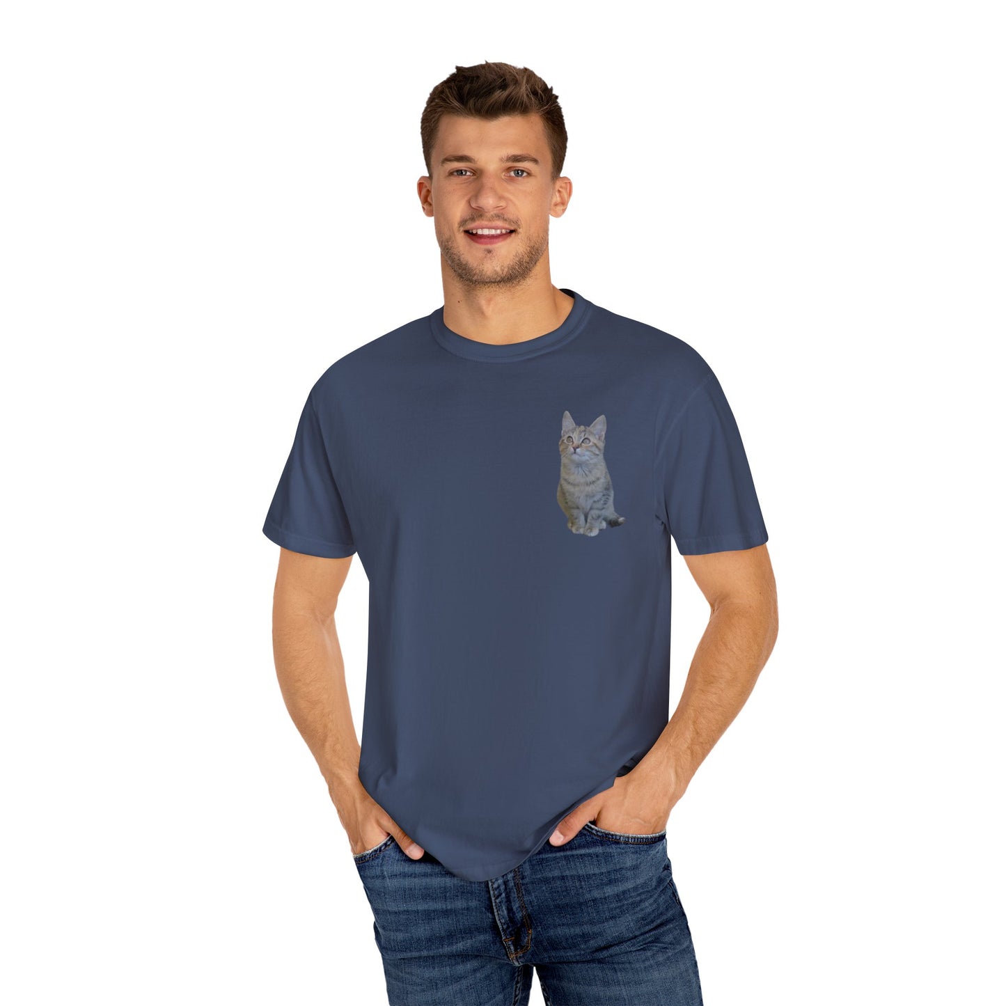 Whimsical Cat Pocket T-Shirt for Cat Lovers