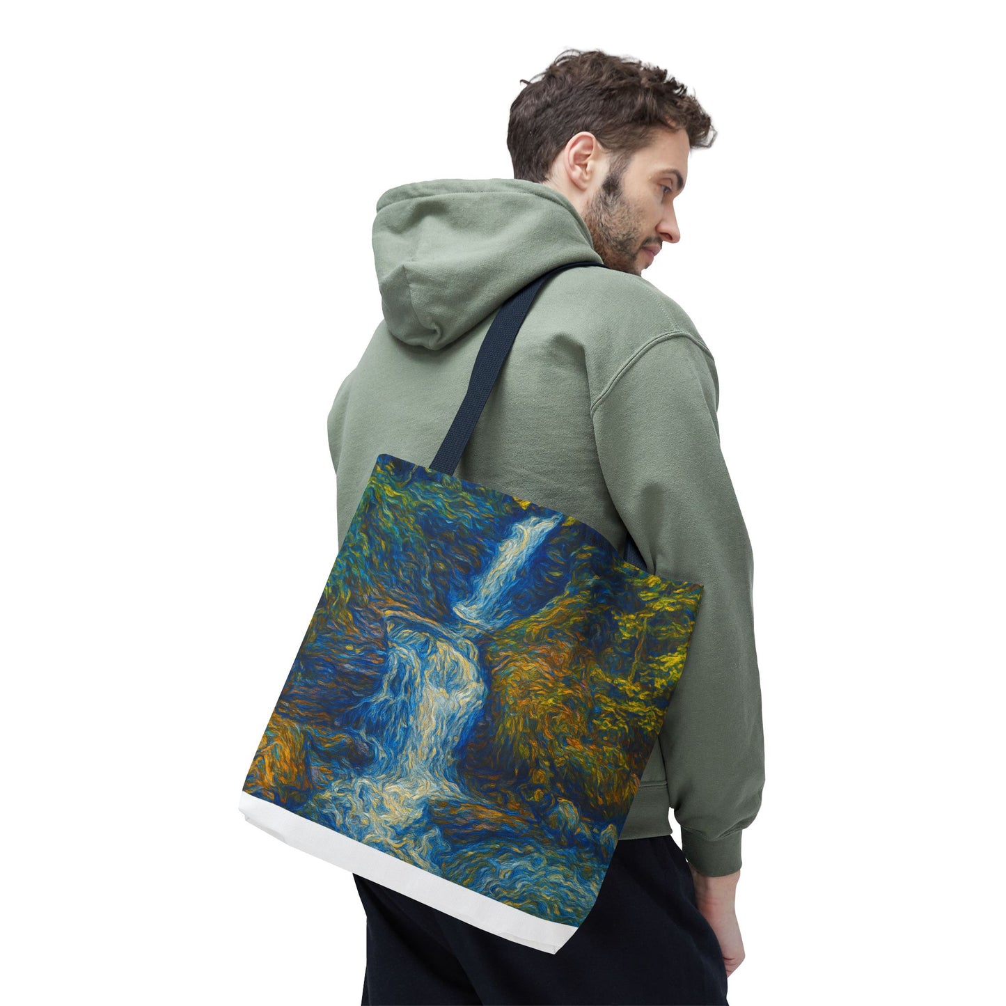 Nature-Inspired Tote Bag, Artistic Eco-Friendly Shopper, Waterfall Design, Reusable Market Bag, Gift for Nature Lovers