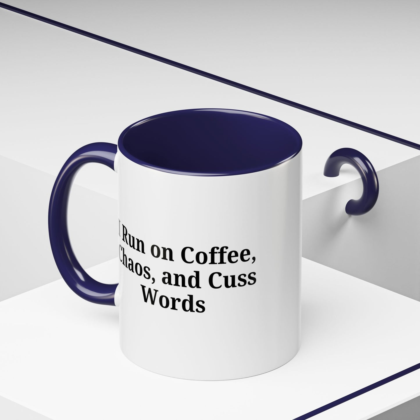 Funny Black Accent Coffee Mug - "I Run on Coffee, Chaos, and Cuss Words" - Ideal Gift for Coffee Lovers
