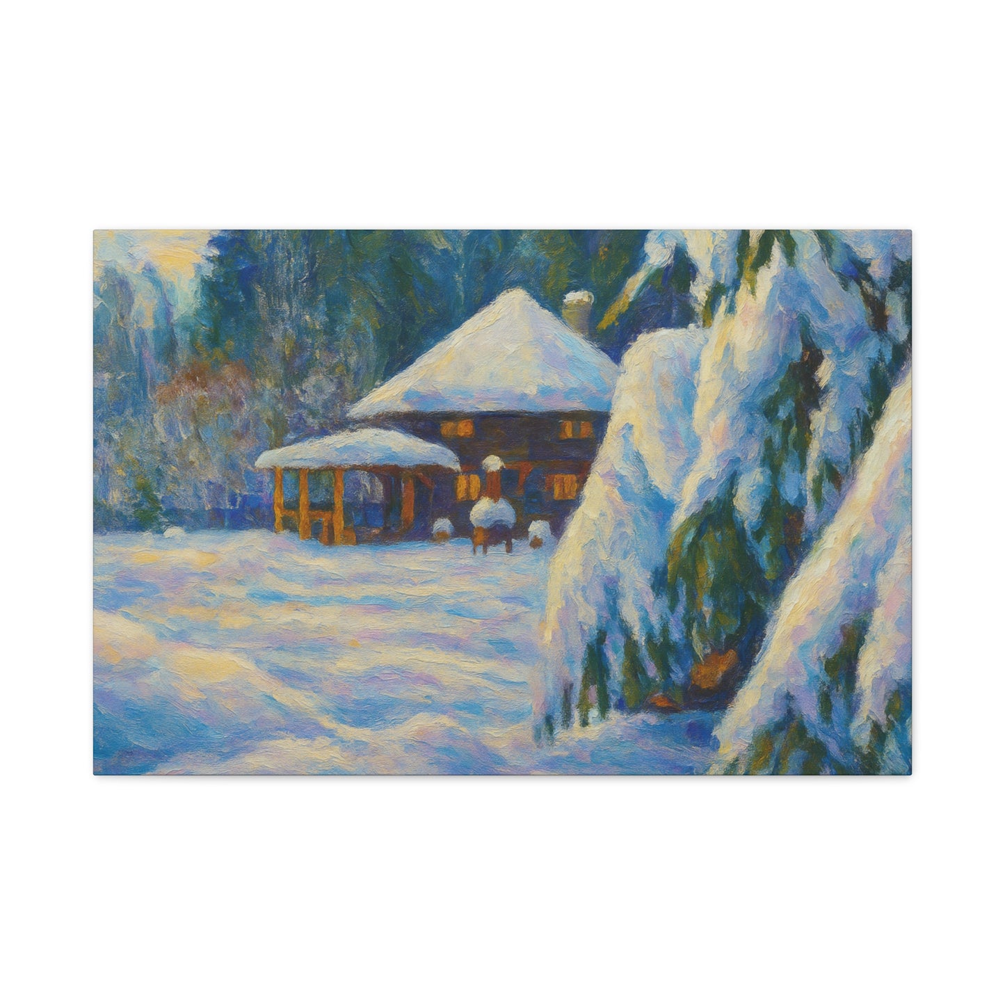 Winter Landscape Canvas Wall Art, Cozy Home Decor, Christmas Gift, Seasonal Artwork, Impressionist Style